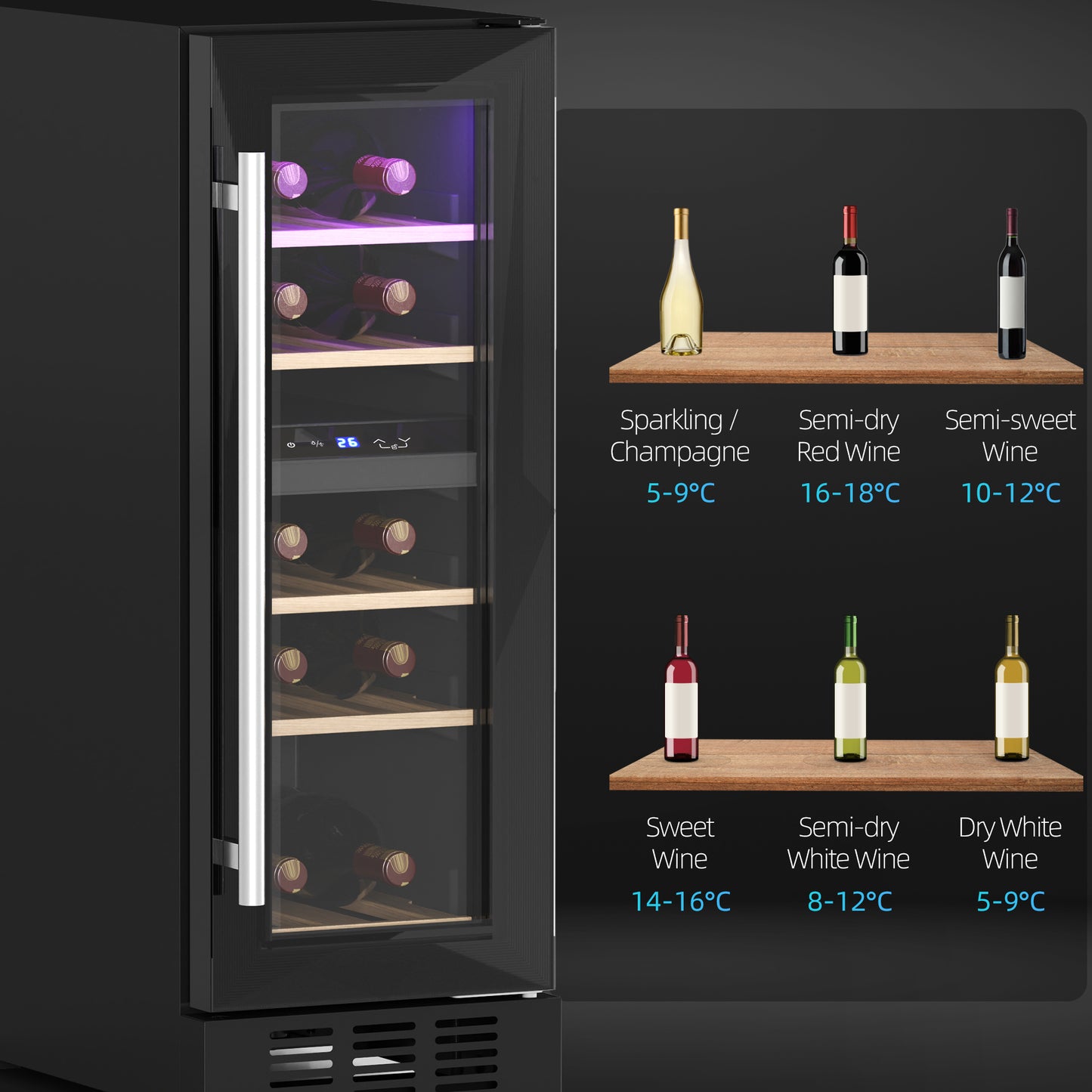 HOMCOM 16 Bottle Dual Zone 5-18°C Wine Fridge - Black