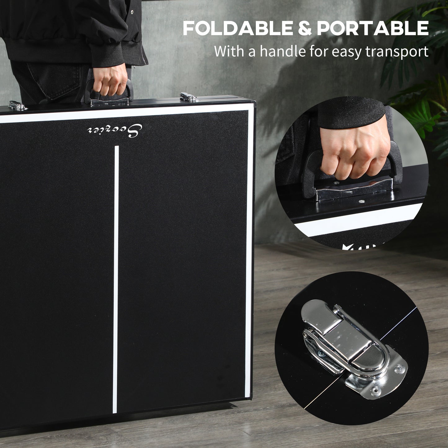 SPORTNOW 5ft Mini Table Tennis Table, Folding Ping Pong Table with Net, Aluminum Frame, Portable Indoor/Outdoor Game Set, Black