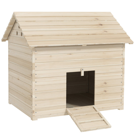 PawHut Wooden Duck House Poultry Coop for 2-4 Ducks with Openable Roof Raised Feet Air Holes Natural