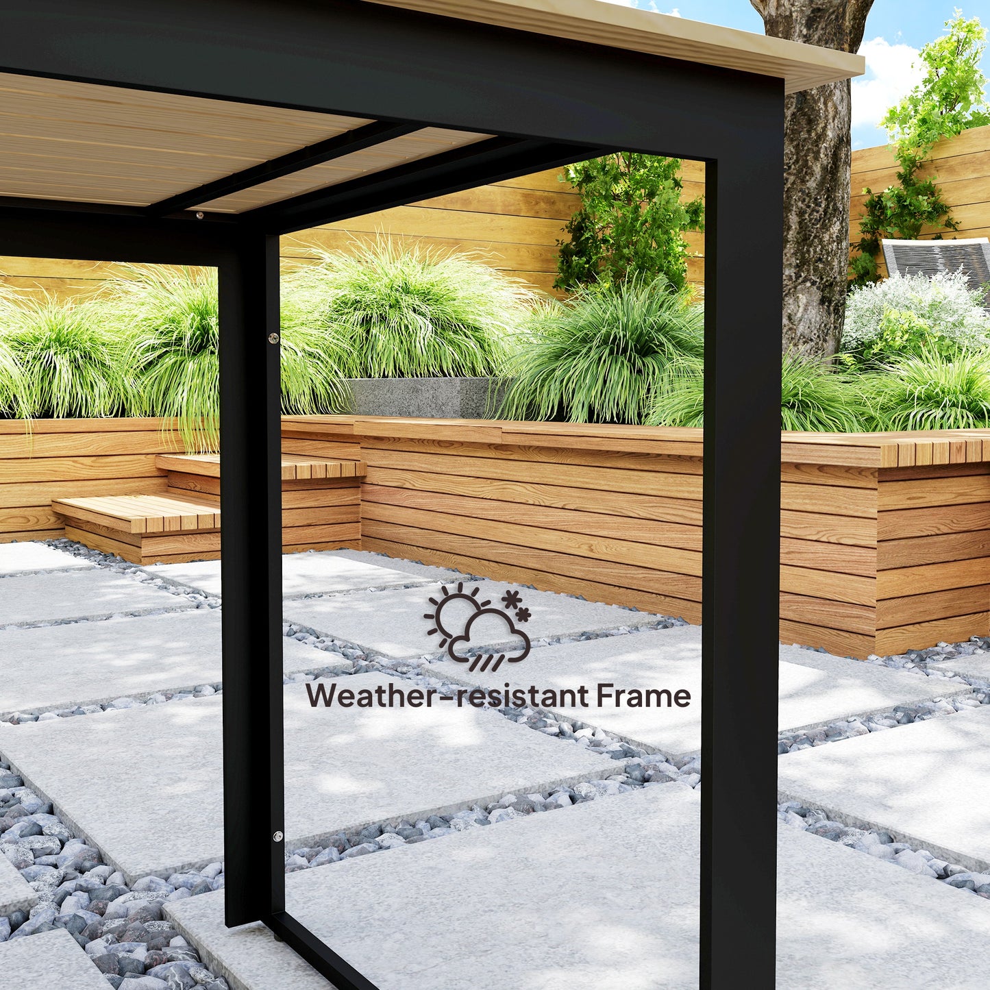 Outsunny Garden Dining Table, 175 x 78 x 75 cm Rectangle Outdoor Table for 6 People with Slatted Table Top, Metal Frame, for Balcony, Deck, Teak