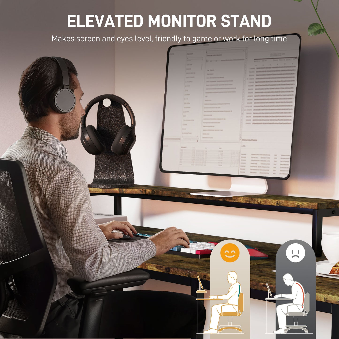 HOMCOM L Shaped Desk, Computer Desk with Liftable Desktop, Rustic Brown