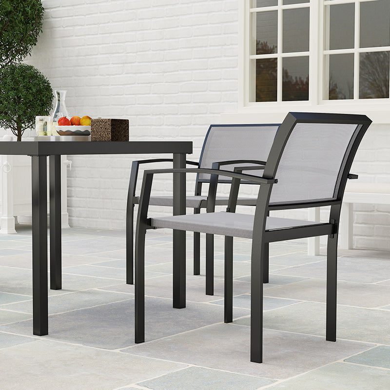 Outsunny 5 Piece Garden Furniture Set with 4 Stackable Armchairs, Easy Clean Top, Steel Frame, Texteline Seat, Grey