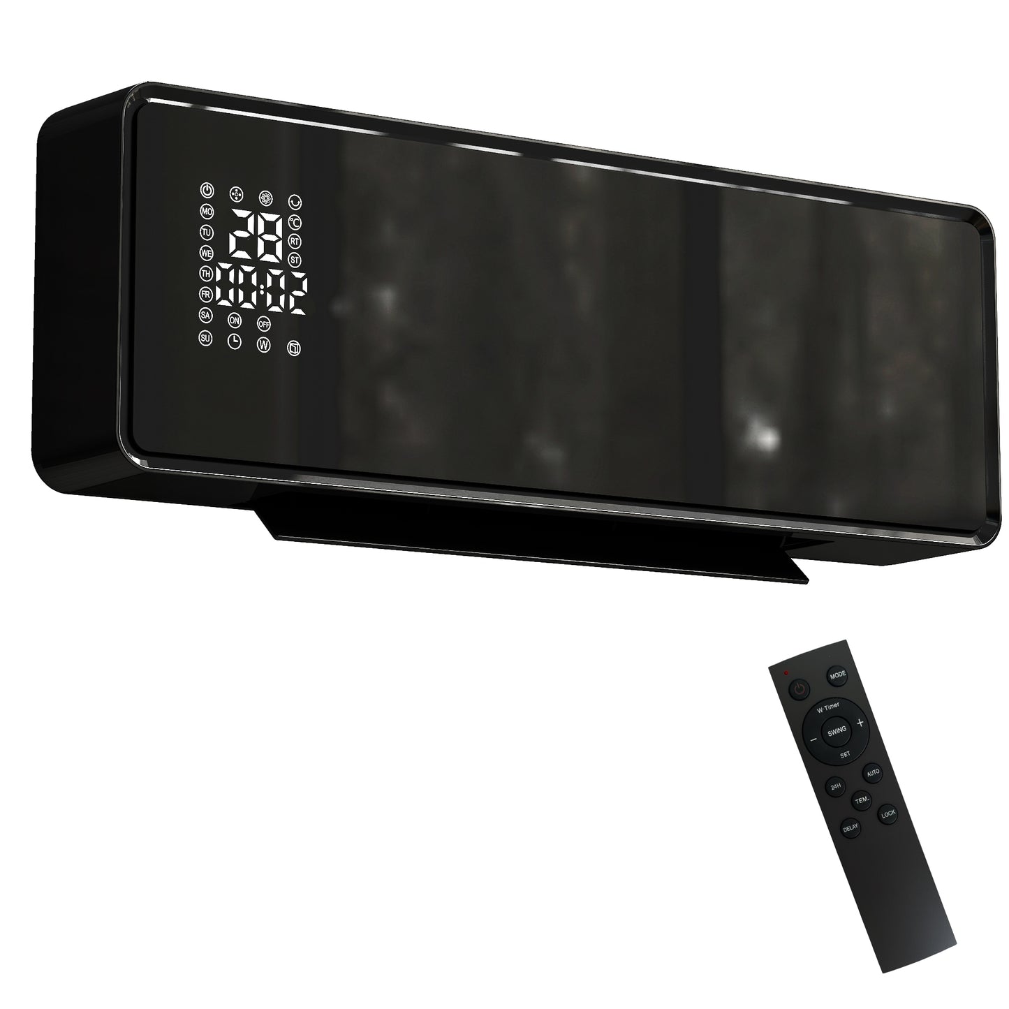 HOMCOM 2000W Ceramic Electric Heater with Fan, Adjustable Thermostat, Wall Mounted - Black