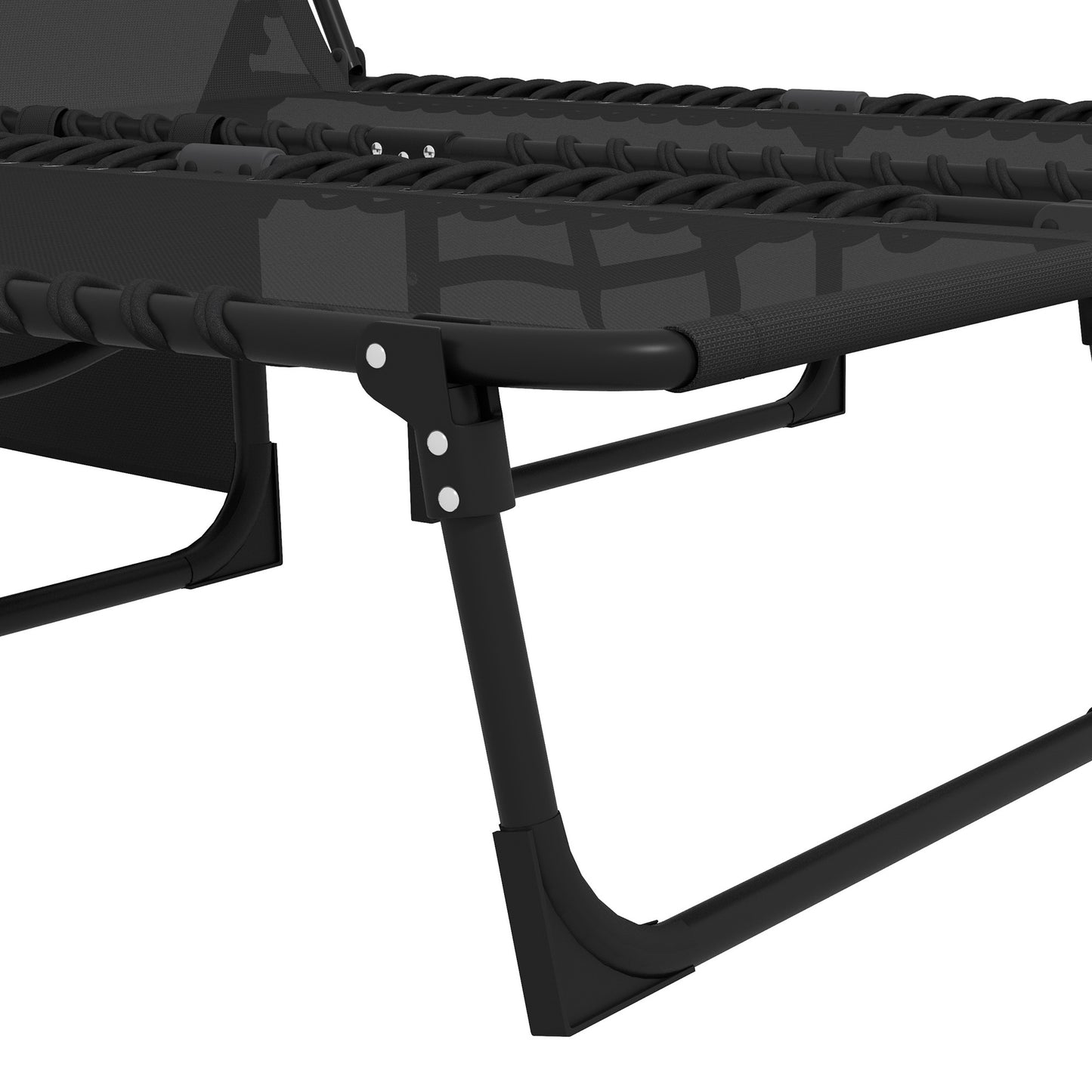 Outsunny Portable Sun Lounger Set of 2, Folding Camping Cot, 5-Position Reclining Chair with Side Pocket, Pillow for Patio Beach Pool, Black