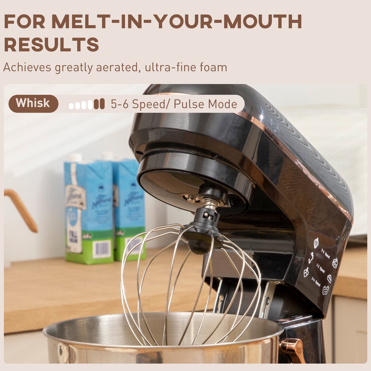 HOMCOM Stand Mixer, 5L Food Mixer, 6 Speeds, 1400W Cake Kitchen Mixer with Dough Hook & Whisk, Black