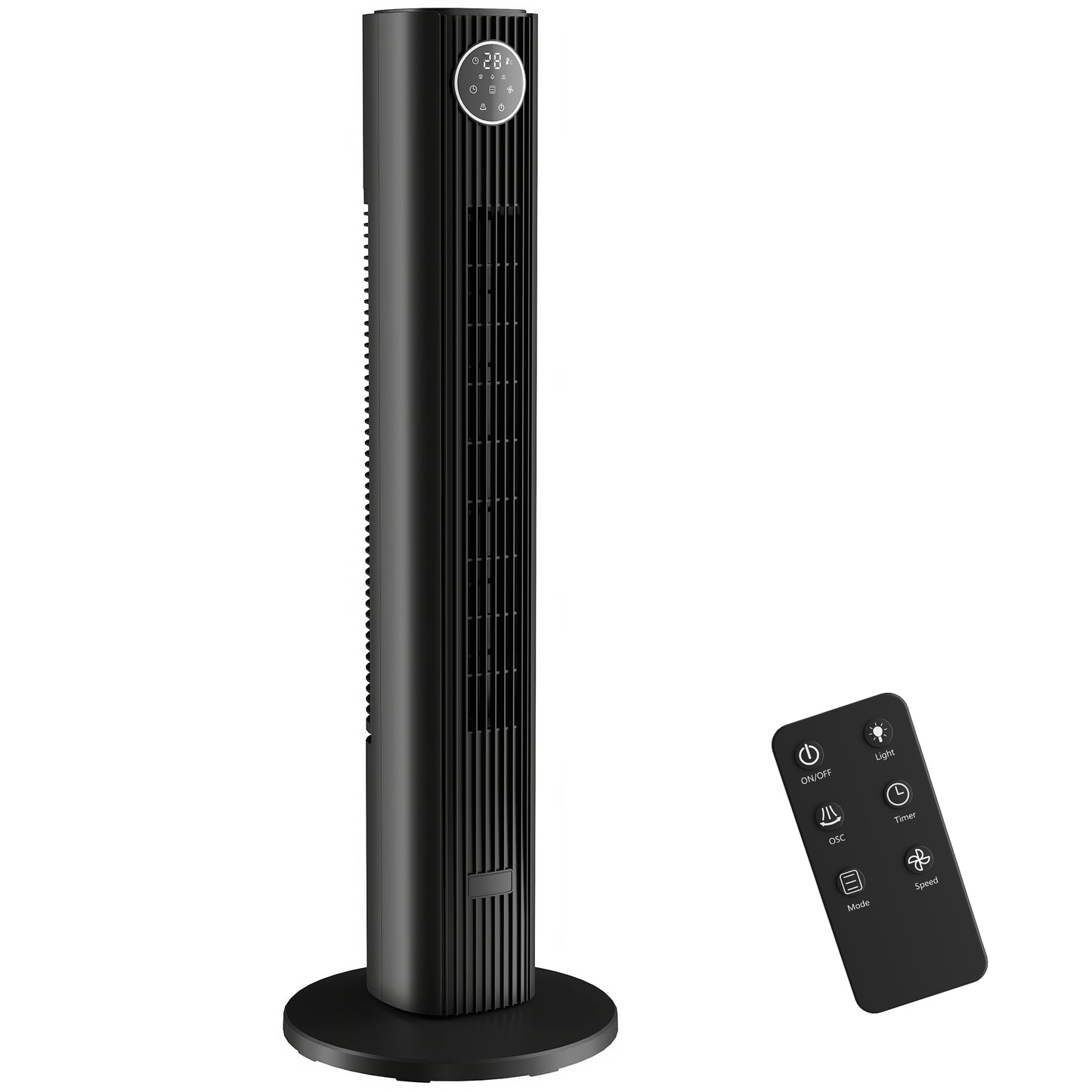 HOMCOM 28dB Tower Fan for Bedroom, 26 ft/s Velocity Standing Cooling Fan with 80° Oscillating, 12 Speeds, LED Display, 4 Modes, 12H Timer, Remote Control, 36 inch, Black