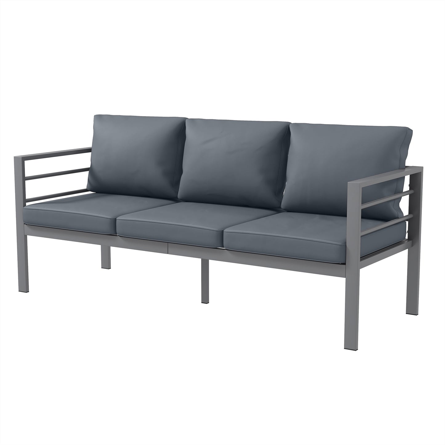 Outsunny Aluminium Three-Seater Garden Bench with Cushions - Grey