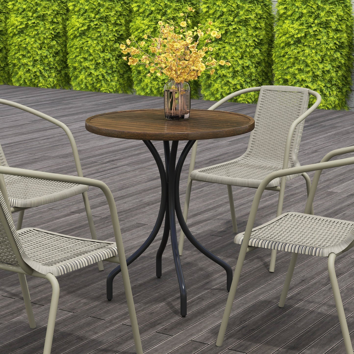 Outsunny Ø66cm Galvanised Steel Garden Table - Brown