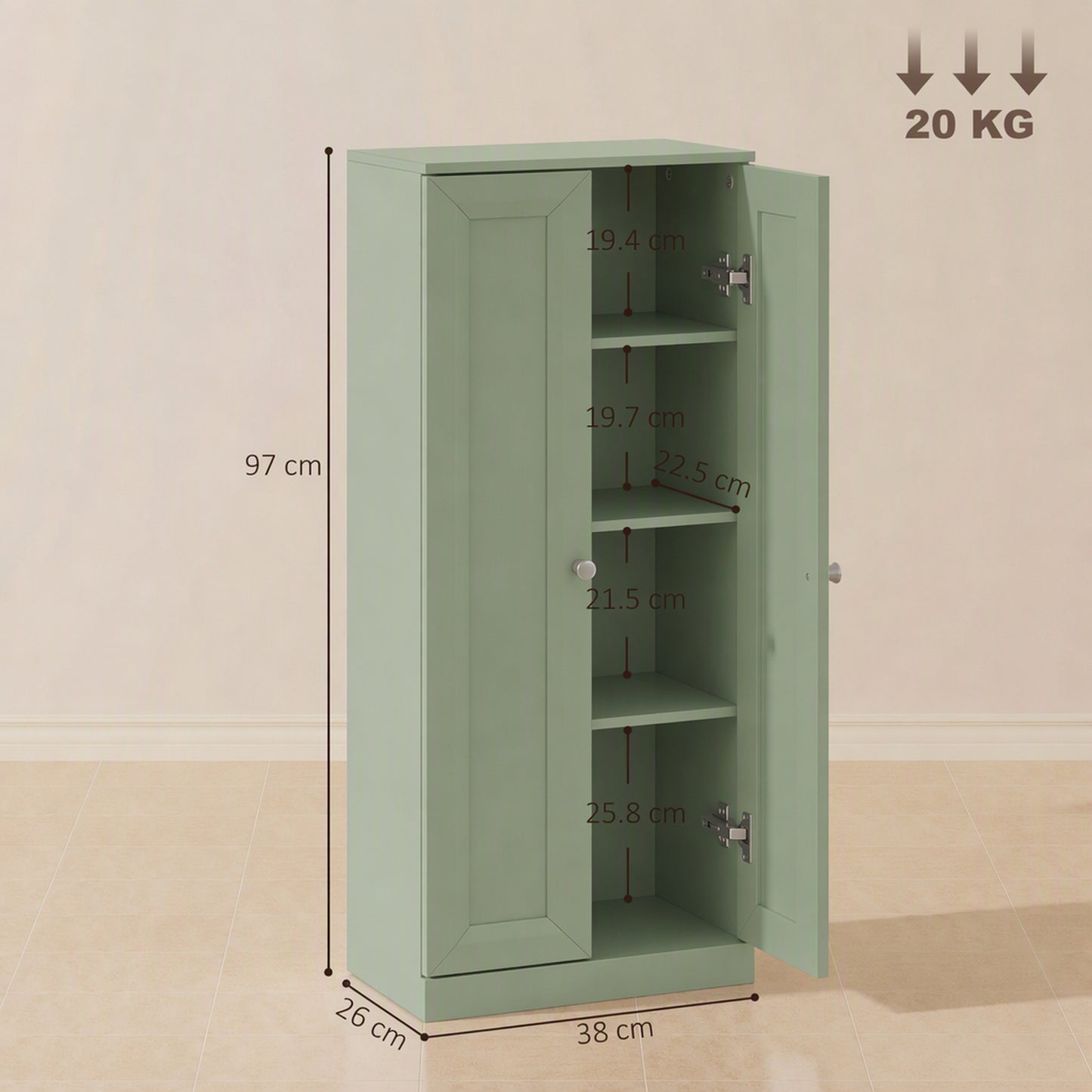 HOMCOM Narrow Bathroom Cabinet, Slim Storage Cabinet with 2 Doors & 4 Tiers, Freestanding Narrow Cupboard