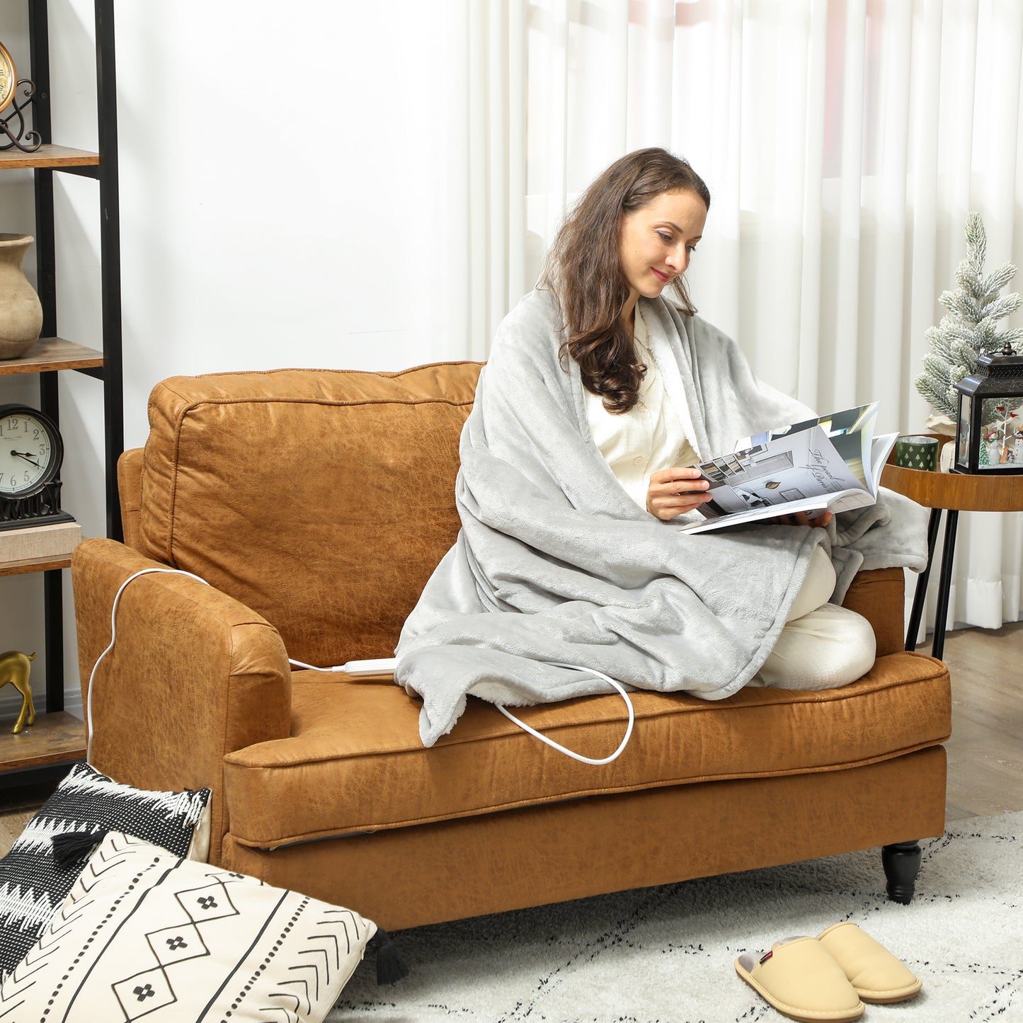 HOMCOM Heated Blanket, Electric Throw 180x130cm with 10 Heat Levels & 10H Timer, Machine Washable Flannel Velvet, Overheat Protection, Grey