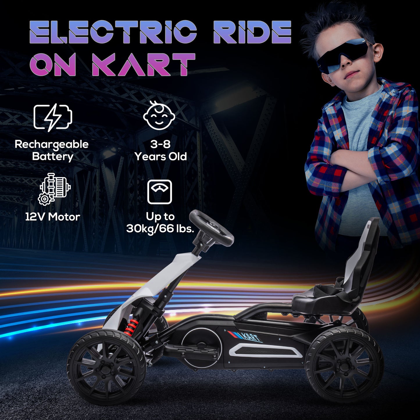 HOMCOM 12V Electric Go Kart for Kids White