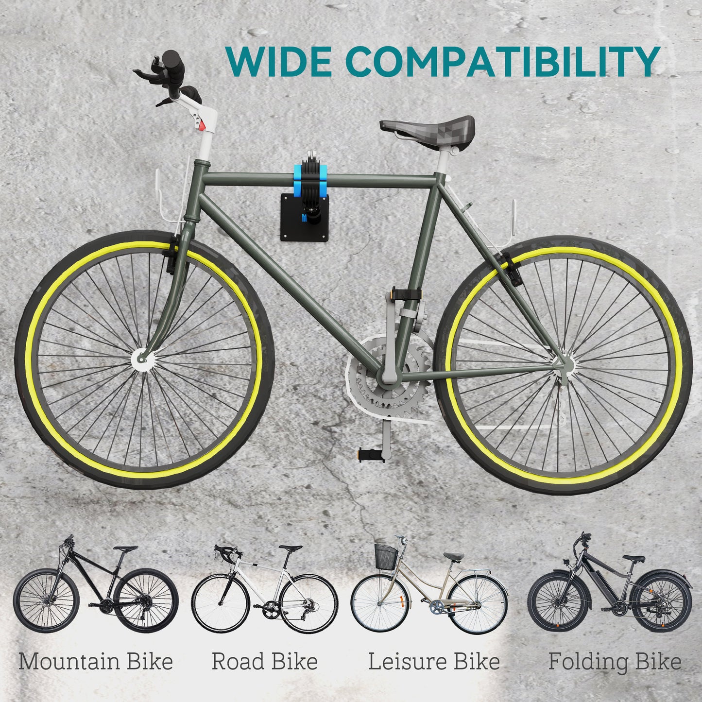 HOMCOM Bike Repair Stand, Wall Mount Rack with Adjustable Clamp for Road & Mountain Bikes, Home Garage Use