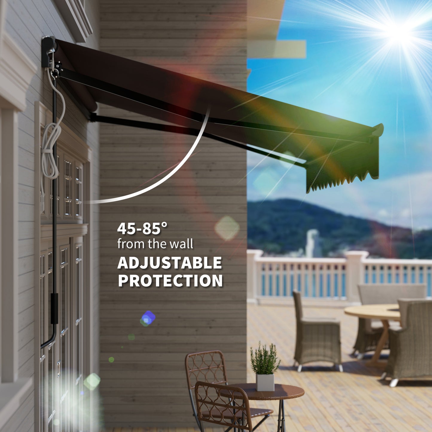 Outsunny Electric Awning 3x2.5m, LED Light, Remote, UV50+ Sun Shade, Aluminium Frame, Dark Grey