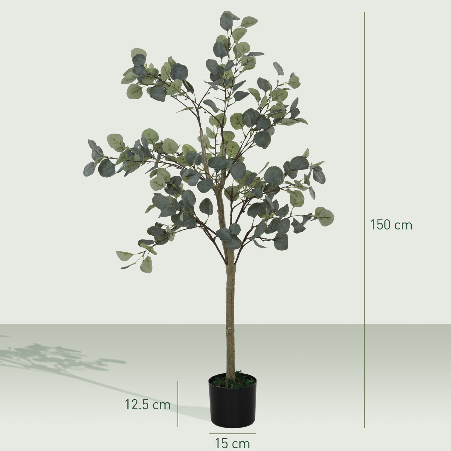 HOMCOM Decorative 5ft Silk Eucalyptus Tree with 230 Leaves in Pot, Fake Plant for Home, Office, Living Room, Indoor Decor, Green