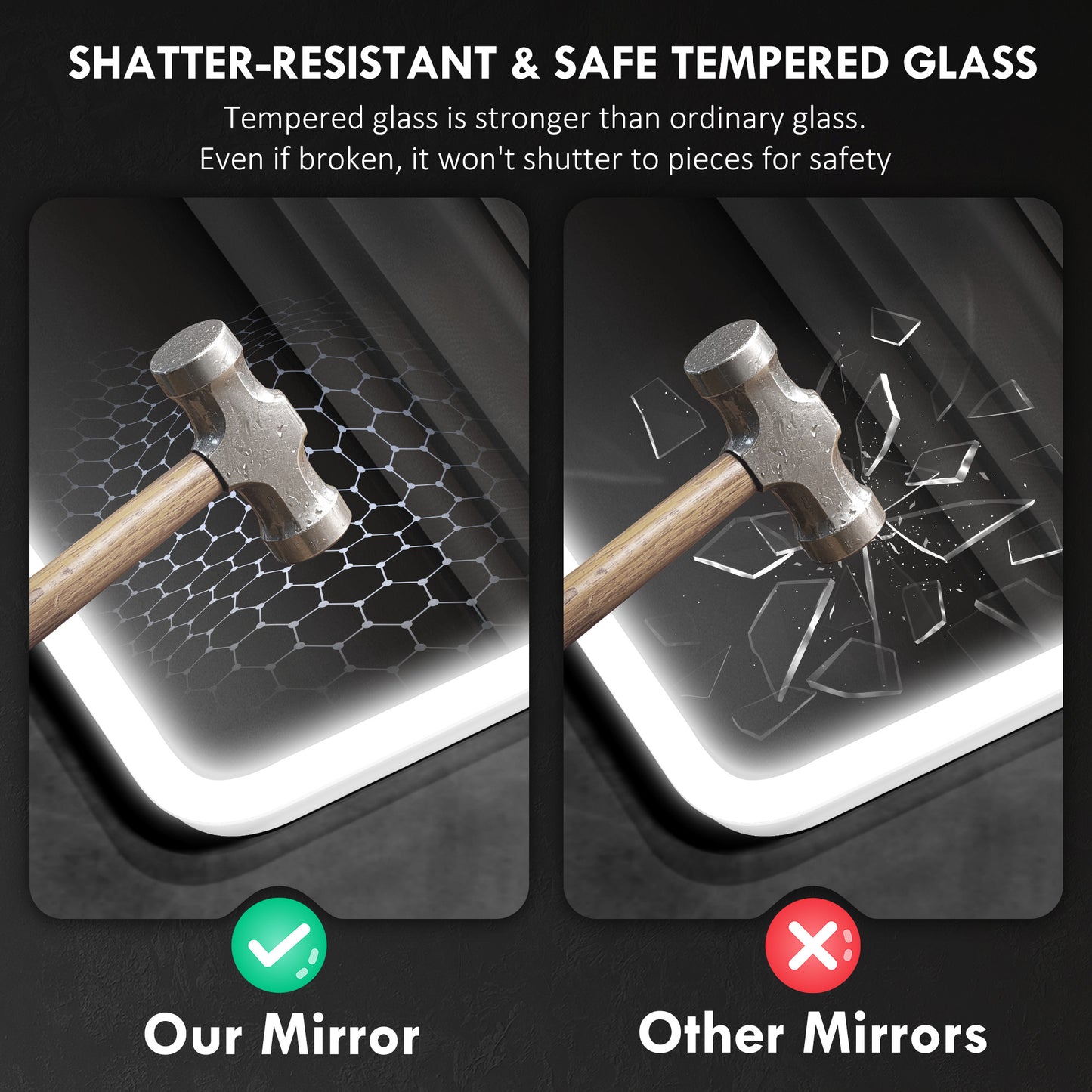 HOMCOM 50 x 70 cm Backlit Illuminated Bathroom Mirror with LED Lights and Bluetooth - Silver Tone