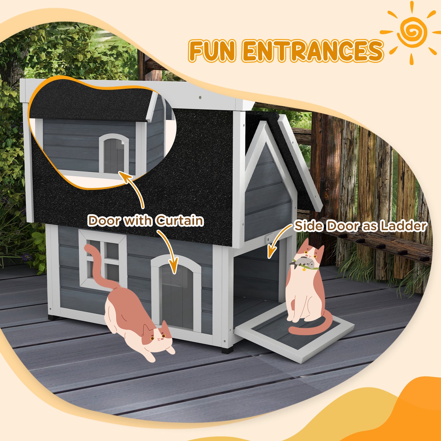 PawHut Outdoor Cat House Shelter Waterproof with Openable Roof and Three Doors 77 x 57.5 x 68 cm - Grey