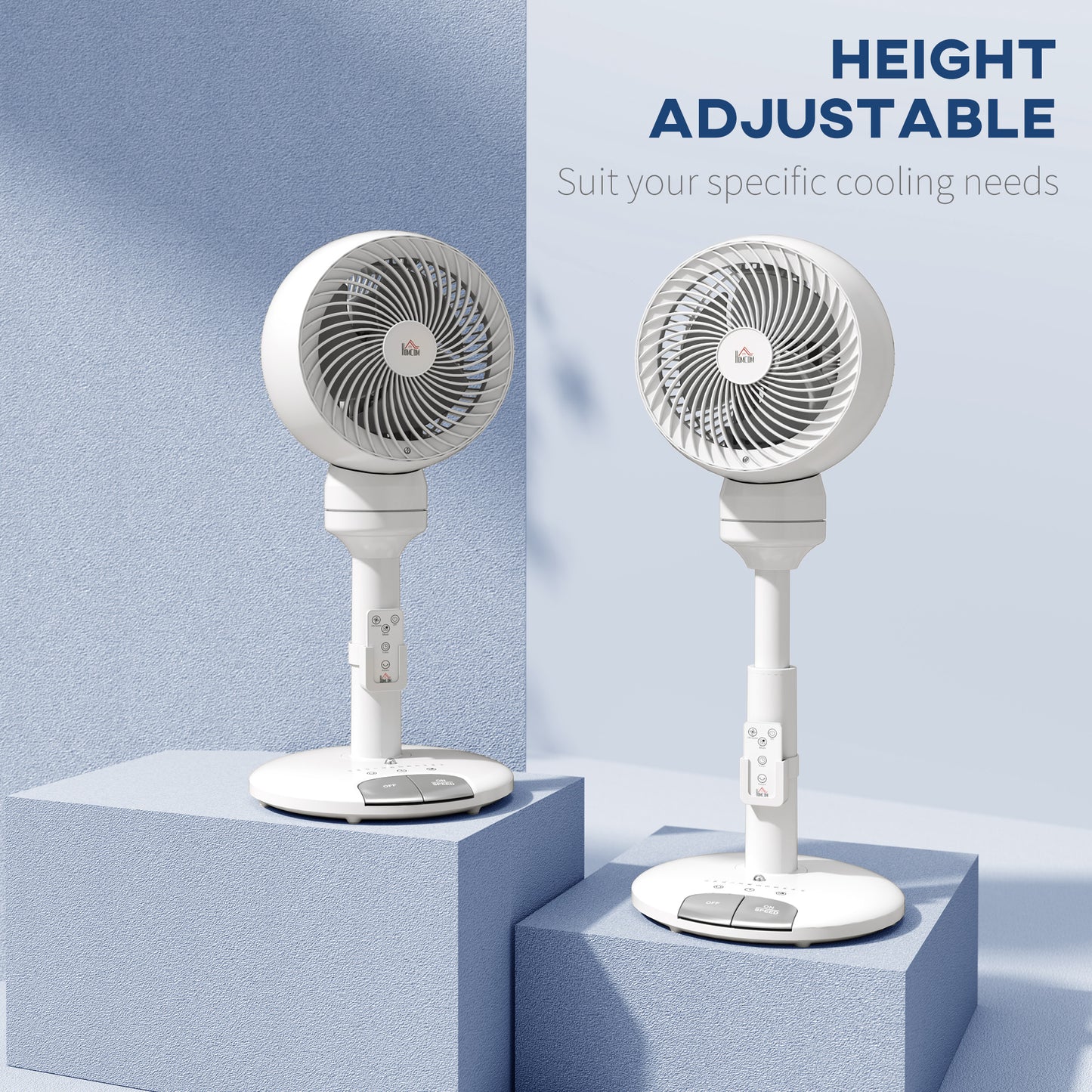 HOMCOM 9'' Air Circulator Fan, 3 Speeds, 70° Oscillation, Height Adjustable, with Remote, White