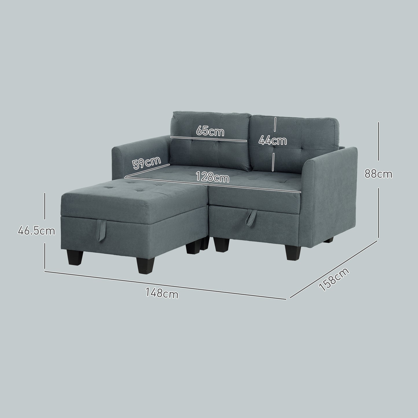 HOMCOM 'L' Shape Modular Storage Sofa - Dark Grey