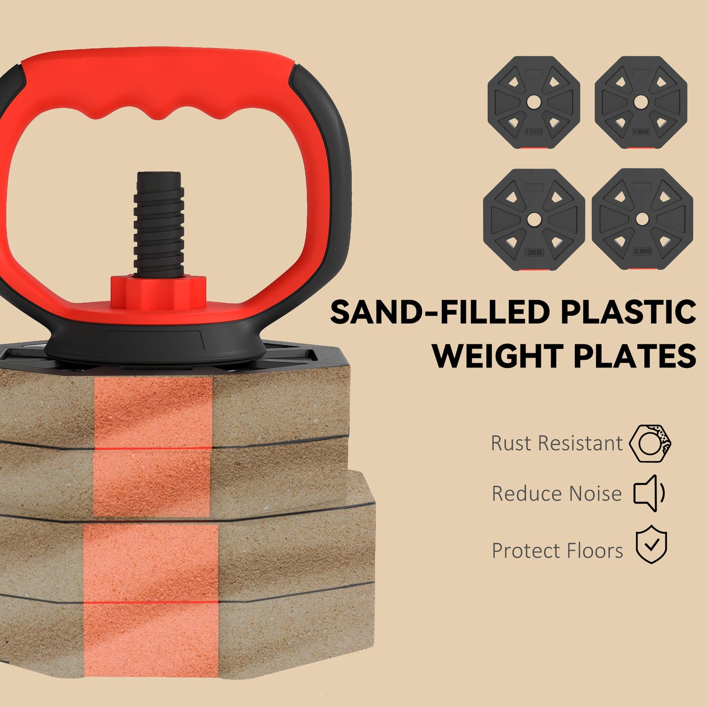 SPORTNOW 4-in-1 Adjustable Weight Set, Kettlebell, Barbell, Dumbbell, Push-Up Stand, 30kg Home Gym Training for Men & Women, Red