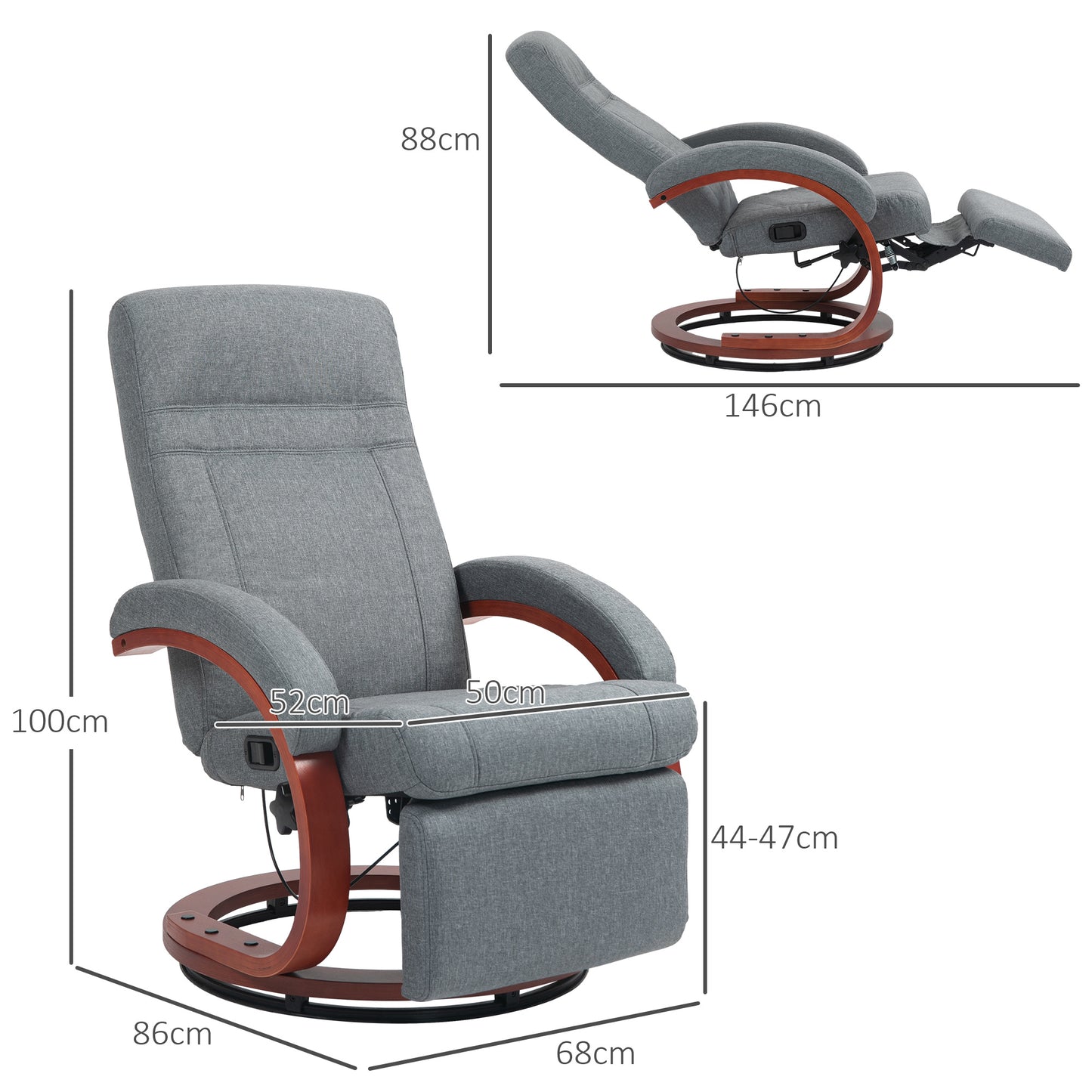 HOMCOM 135° Manual Reclining Swivel Chair, with Footrest - Grey