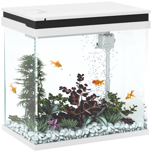 PawHut 26L Glass Fish Tank with Filter System, LED Lights, Water Pump, White