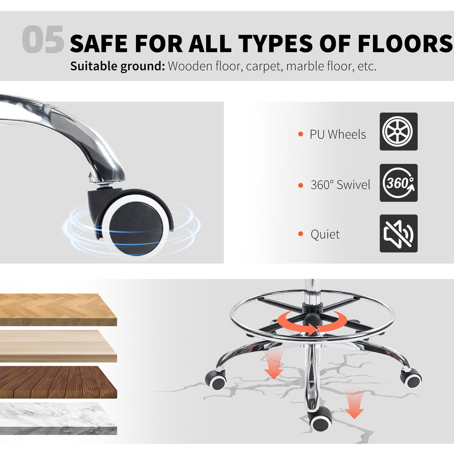 HOMCOM Draughtsman Chair, with Adjustable Lumbar - Charcoal Grey
