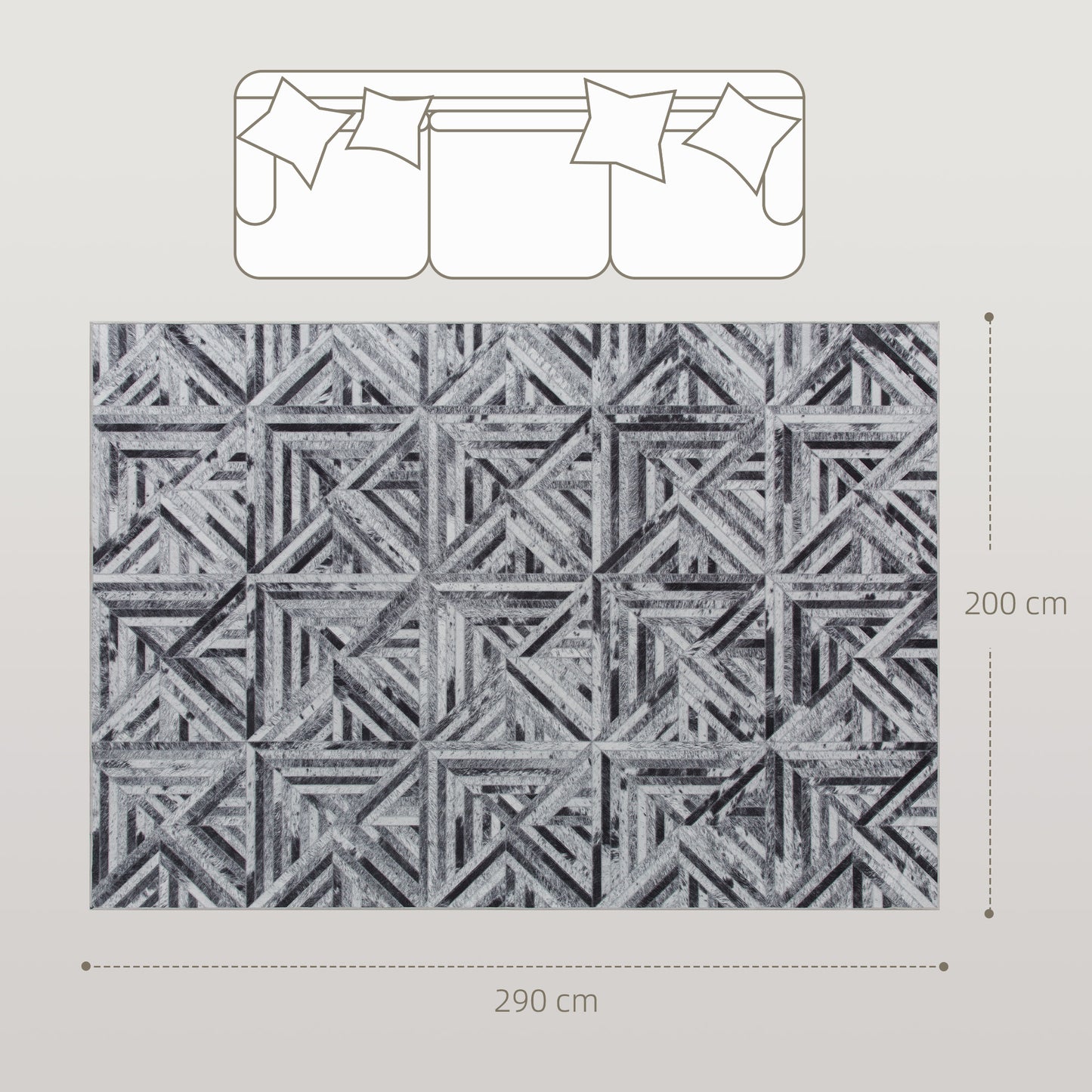 HOMCOM Triangle Pattern Non-Slip Washable Chenille Rug, 290 x 200 cm, for Living Room, Bedroom, Dining Room, Office, Black