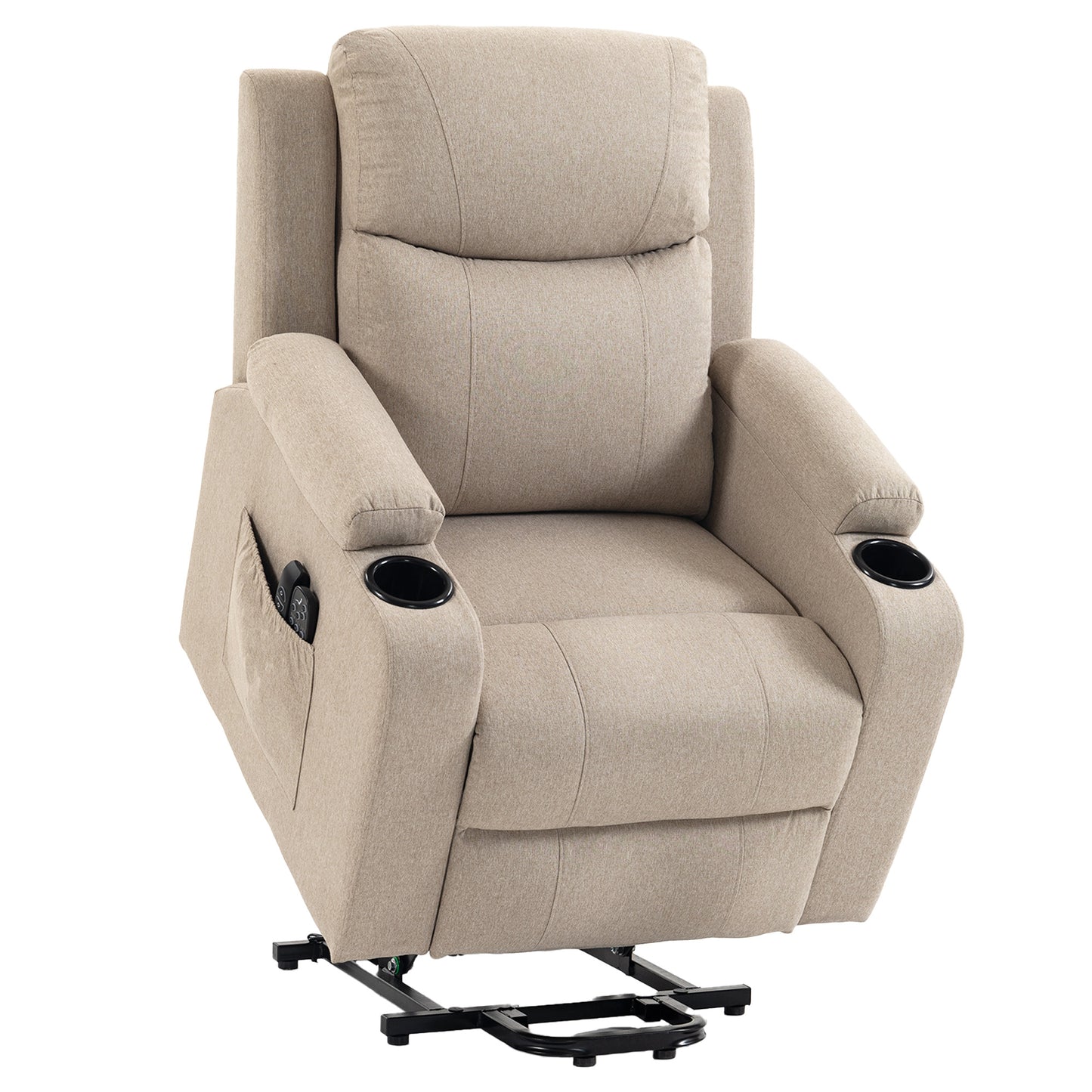 HOMCOM Riser Recliner Chair with Massage and Heat, Linen Electric Lift Armchair for Elderly with Spring Cushion, Beige