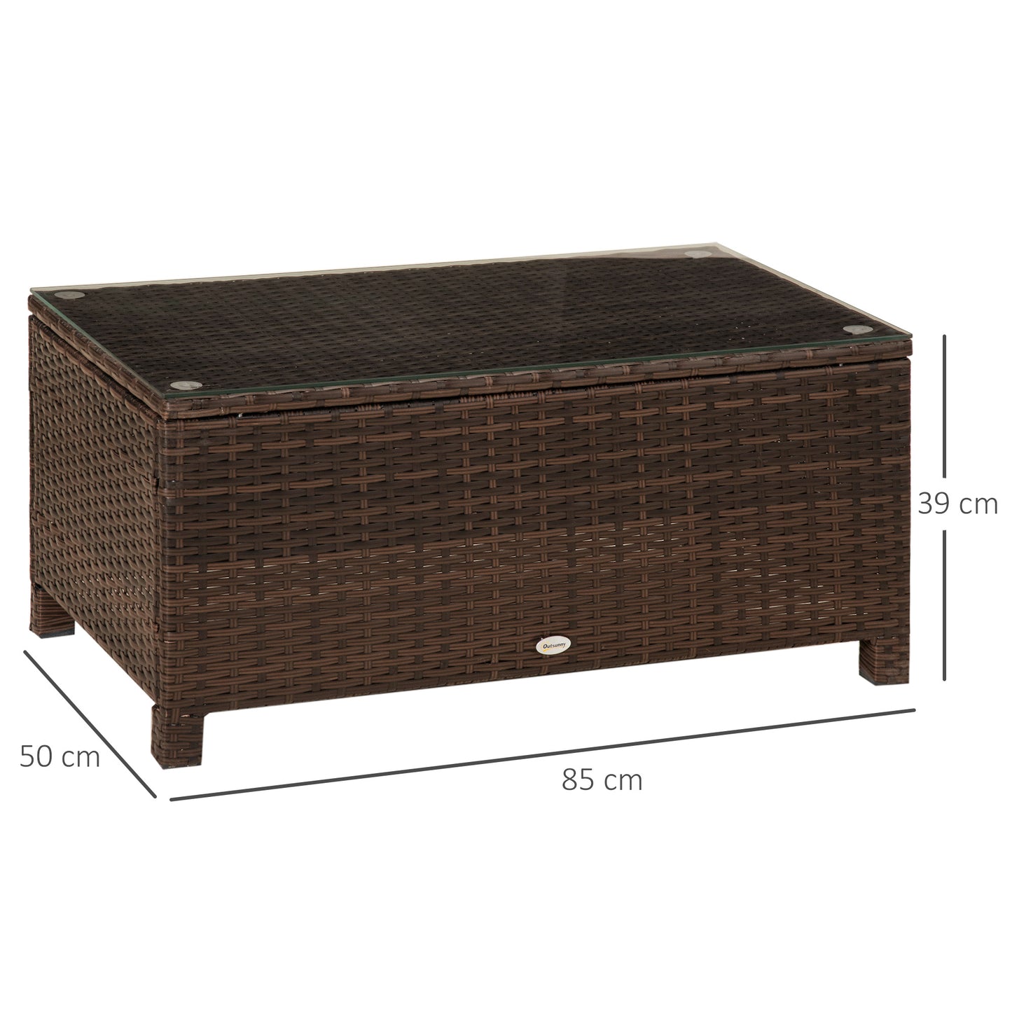 Outsunny Rattan Coffee Table with Glass Top Brown