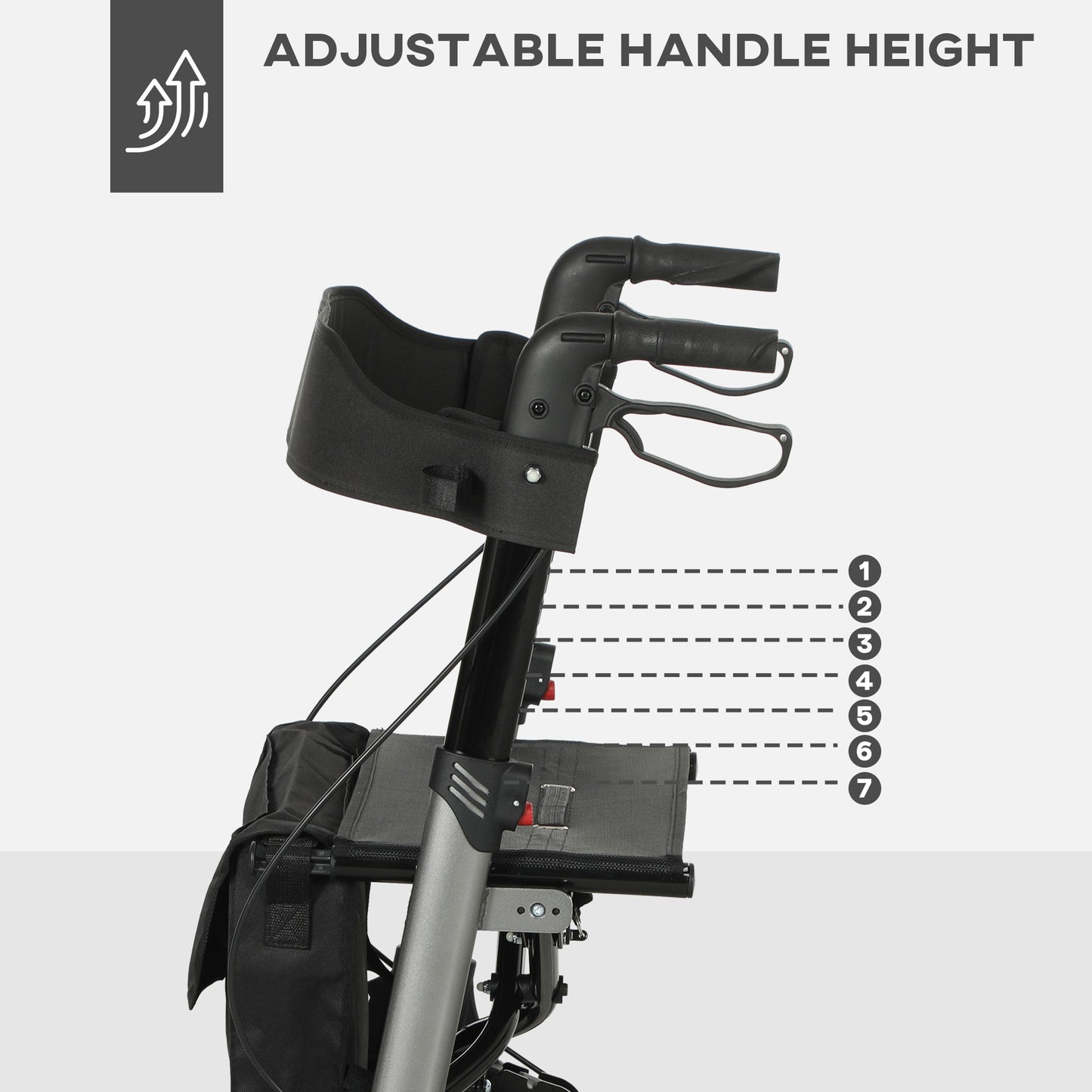 HOMCOM 4-Wheel Rollator with Seat, Backrest, Carry Bag, Adjustable Height, Silver