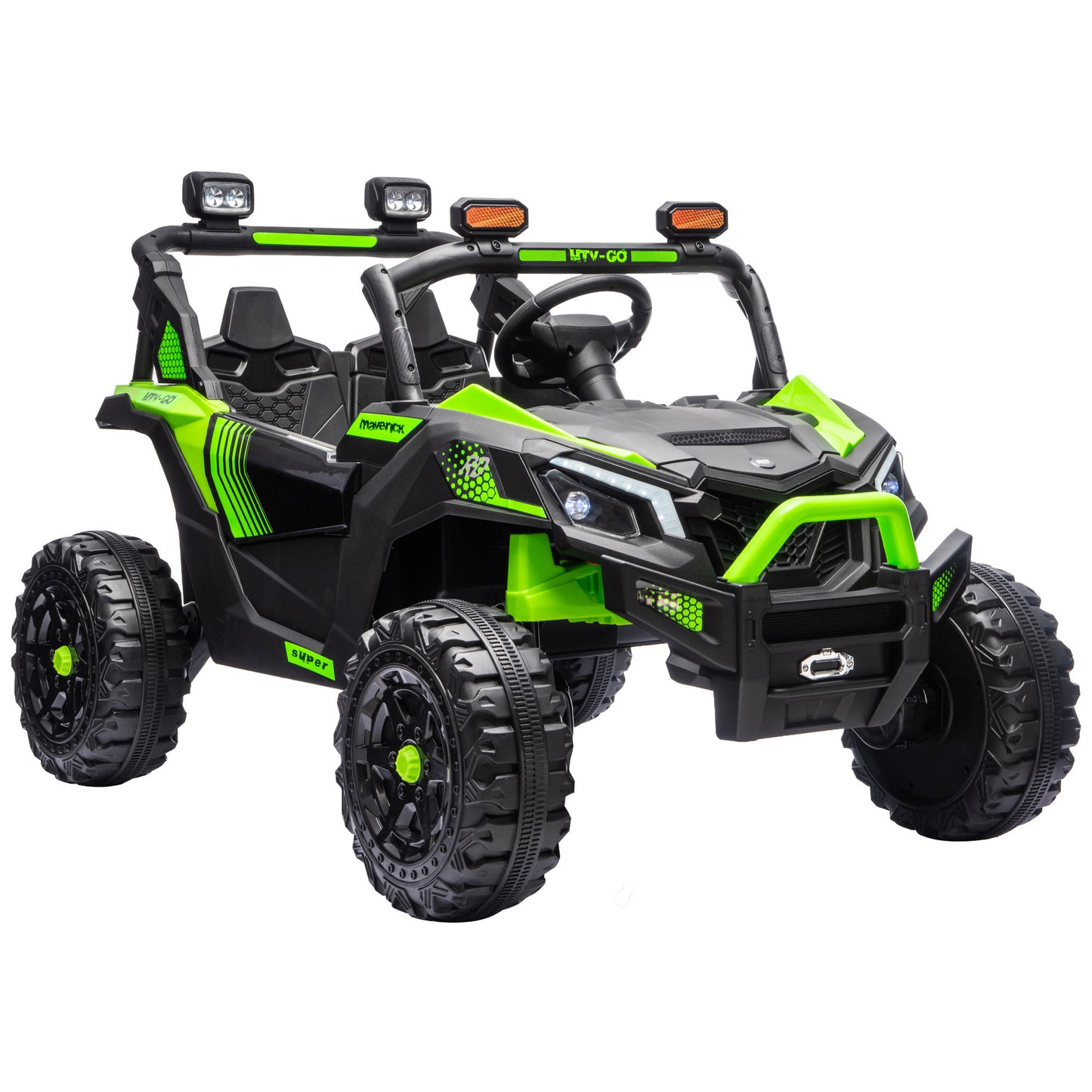 AIYAPLAY 24V 2 Seater Ride On Truck Car for Big Kids with Remote Control, Dual Motors, 4-Wheel Suspension for Ages 3-8, Green, Black