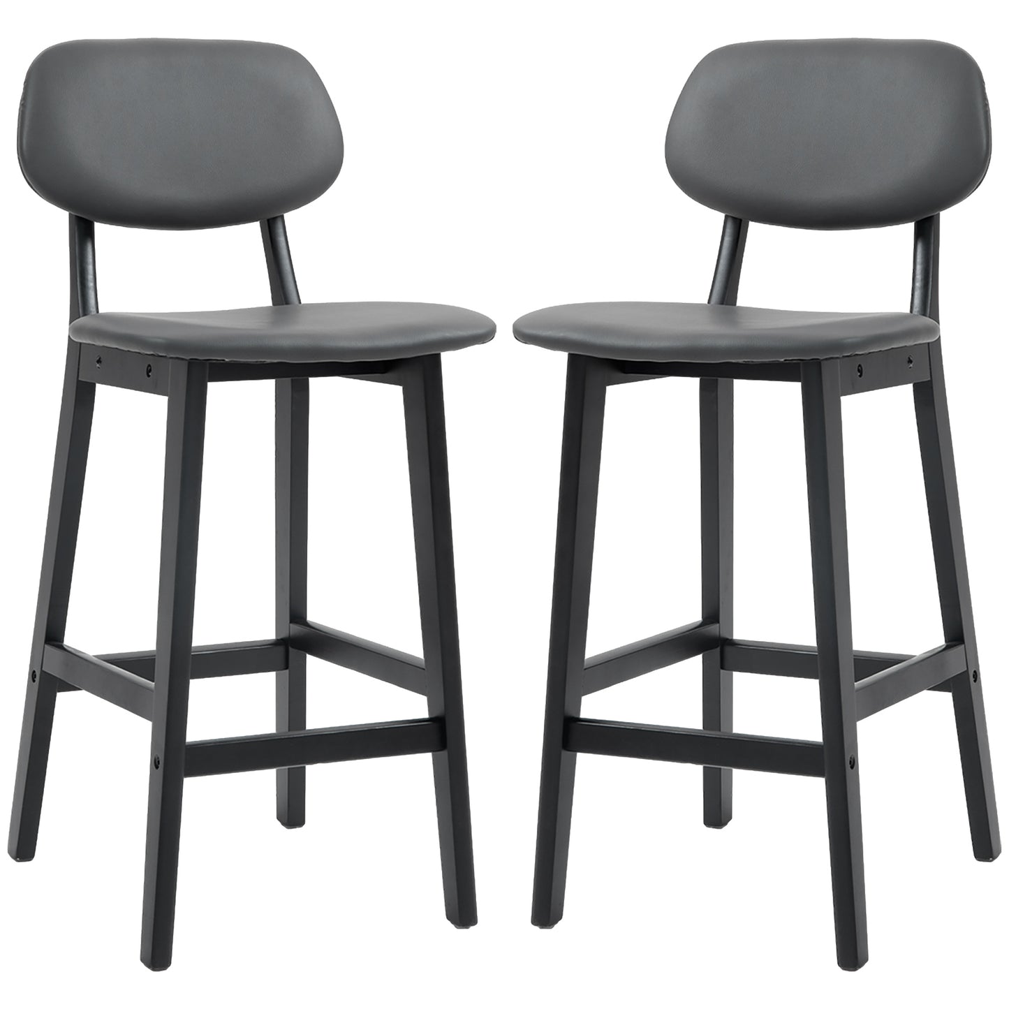 HOMCOM Set of 2 Faux Leather Bar Stools - Dark Grey