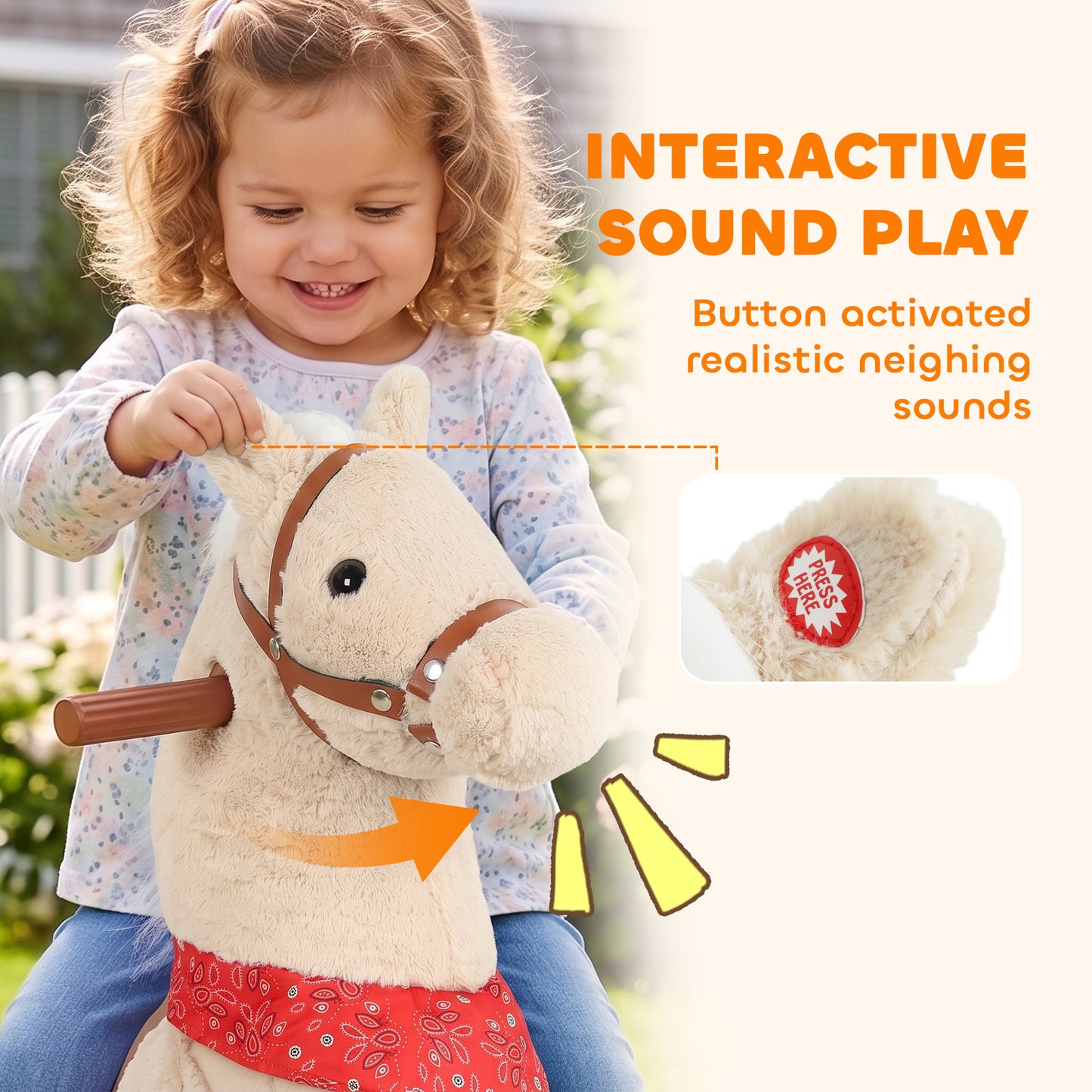 AIYAPLAY Ride on Horse Pedal Ride On Walking Horse Toy Rotatable Head Neighing Sound, Light Brown