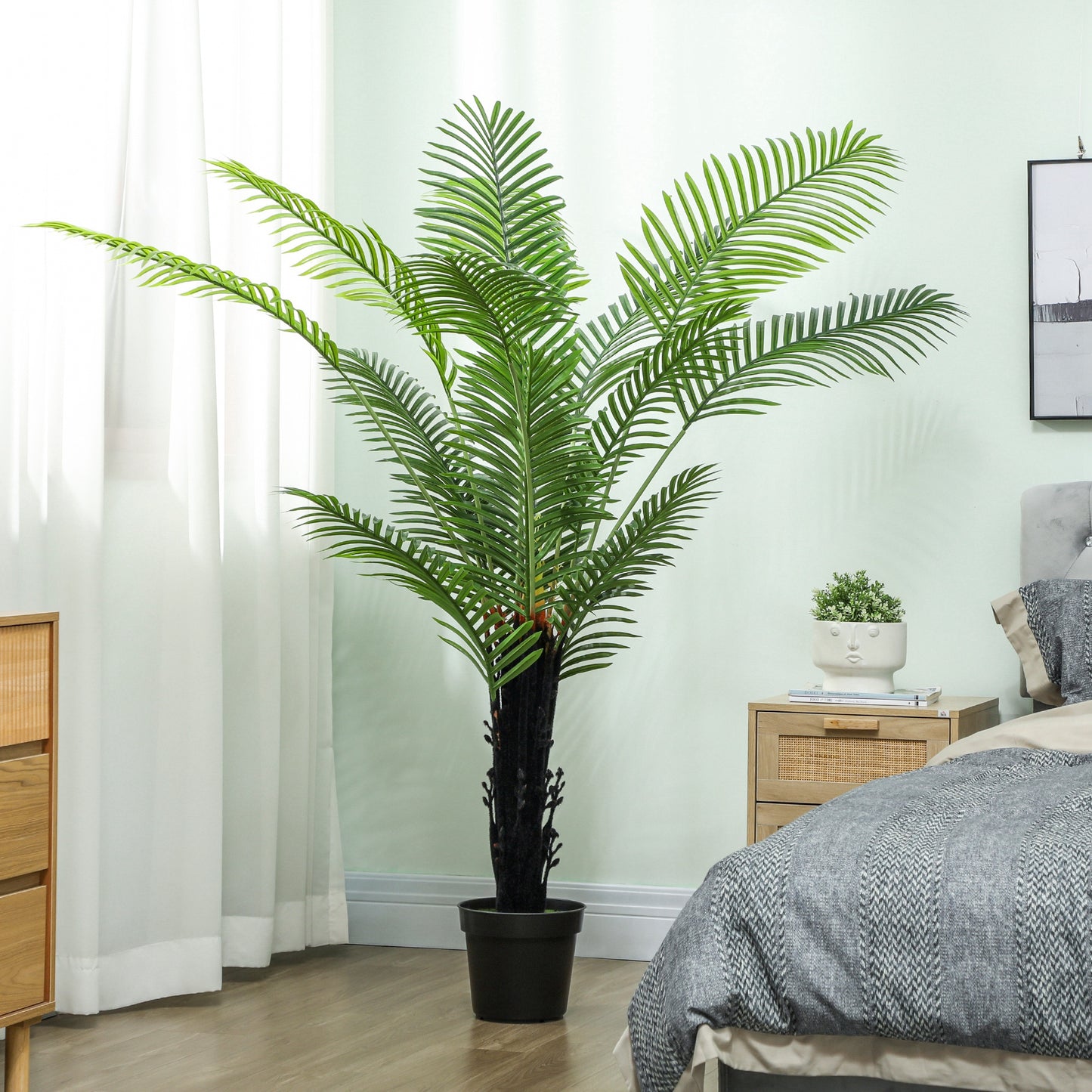 HOMCOM Artificial Areca Palm Tree, 175cm with 16 PE Leaves, Decorative Fake Plant in Plastic Pot with Flocked Soil for Home Office Decor, Green