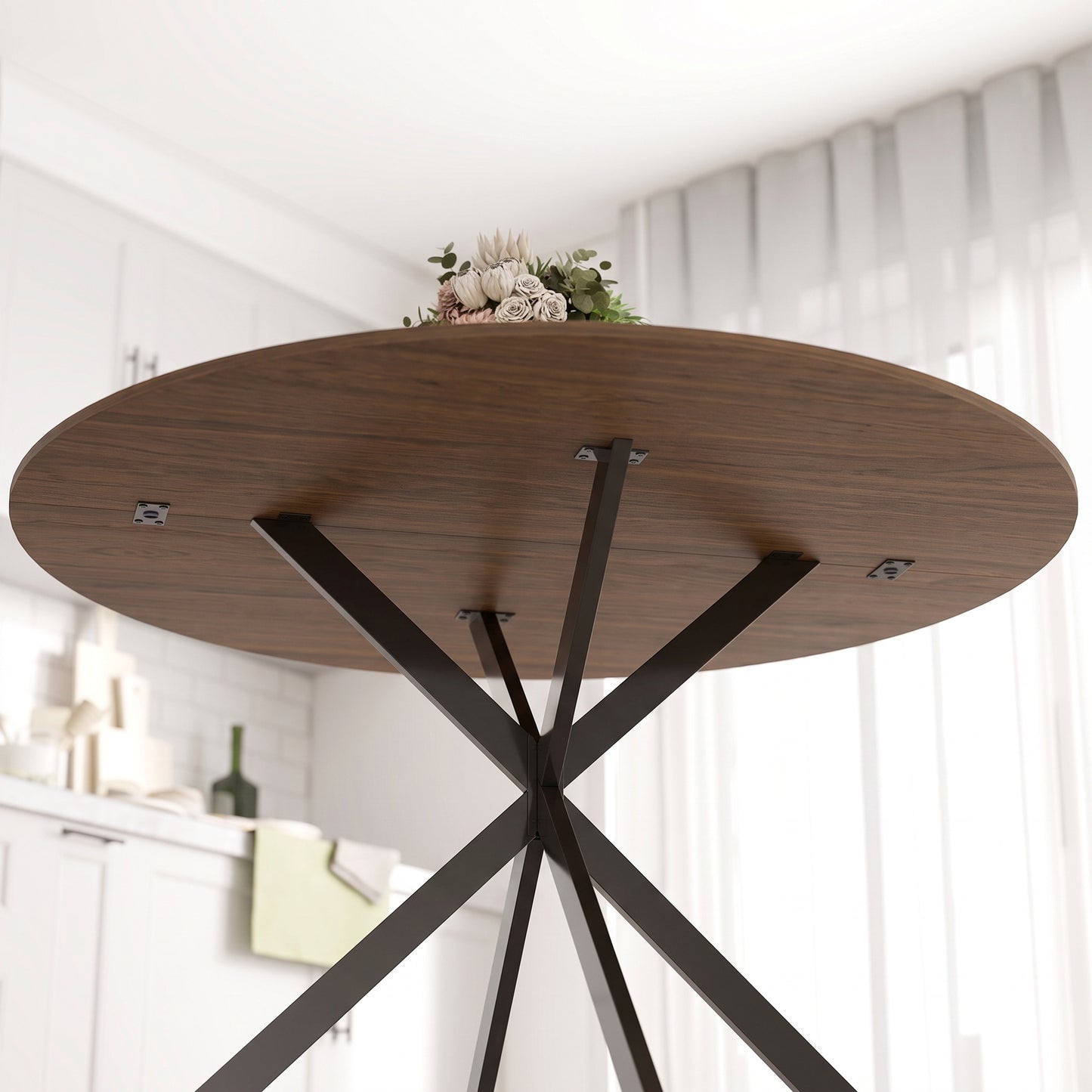 HOMCOM Dining Table for 4, 120 cm Industrial Kitchen Table with Wood Effect Tabletop and Steel Legs, Brown