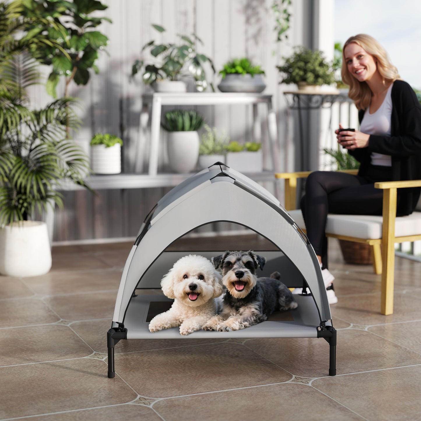 PawHut Portable Elevated Dog Bed with Removable Canopy, Cooling Raised Pet Cot for Small Medium Dogs, 76 x 61 x 60 cm