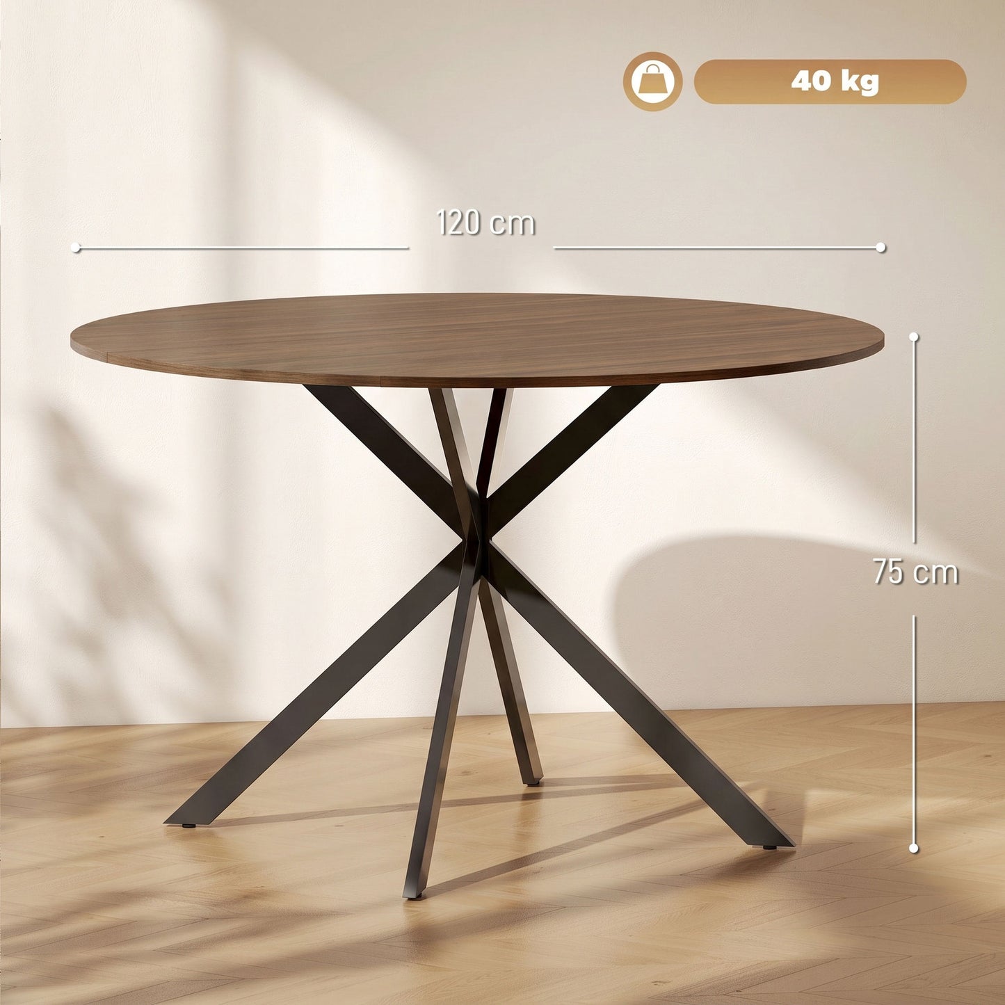 HOMCOM Dining Table for 4, 120 cm Industrial Kitchen Table with Wood Effect Tabletop and Steel Legs, Brown