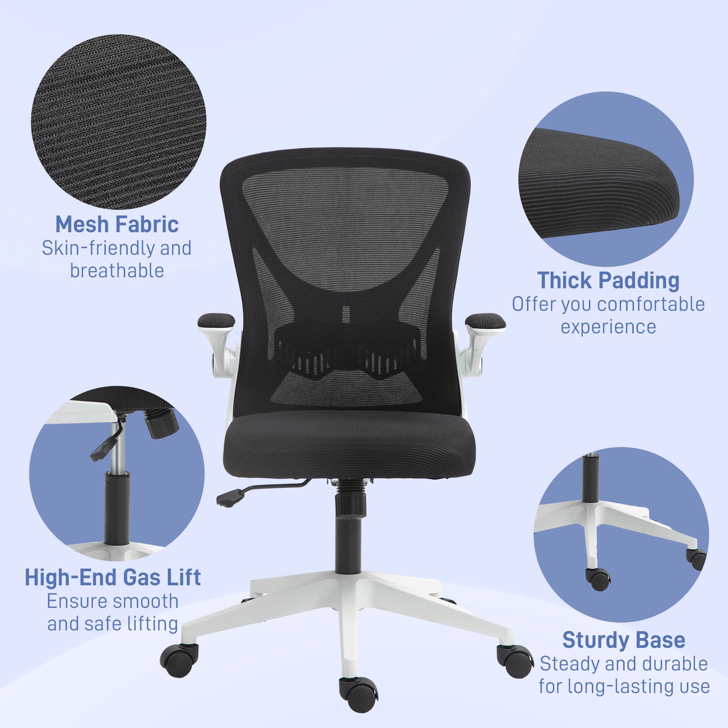 Vinsetto Mesh Back Office Chair, with Flip-Up Arms - Black