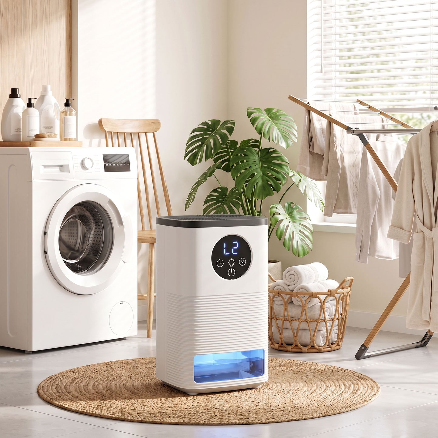 HOMCOM 300mL/Day Small Dehumidifier, RGB Mood Lights, Continuous Drainage, 24H Timer, LED Display, Dehumidifier for Home Damp