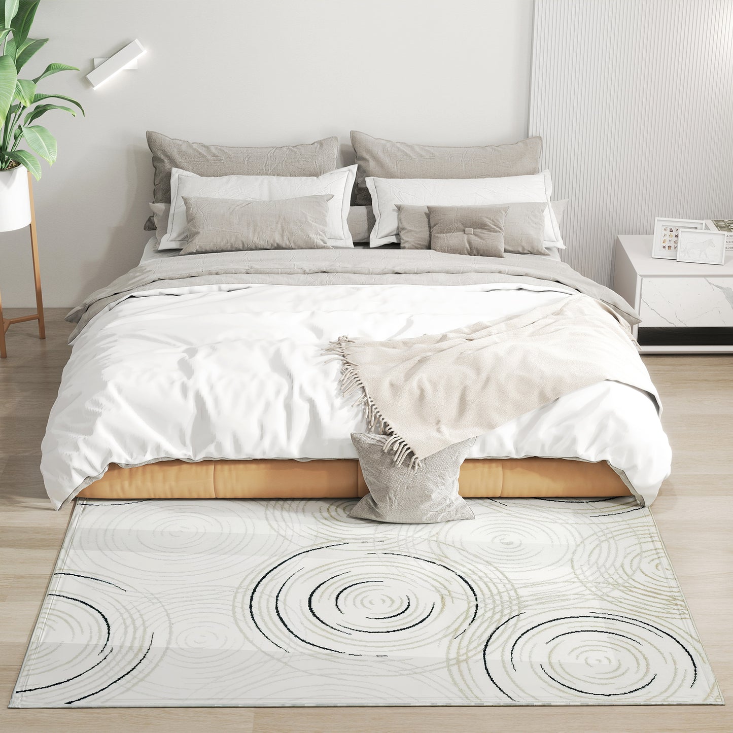 HOMCOM Area Rug, Swirl Pattern, Machine Washable, Allergy-Friendly Carpet for Living, Bedroom, Dining, Office, 170 x 120 cm, Cream White