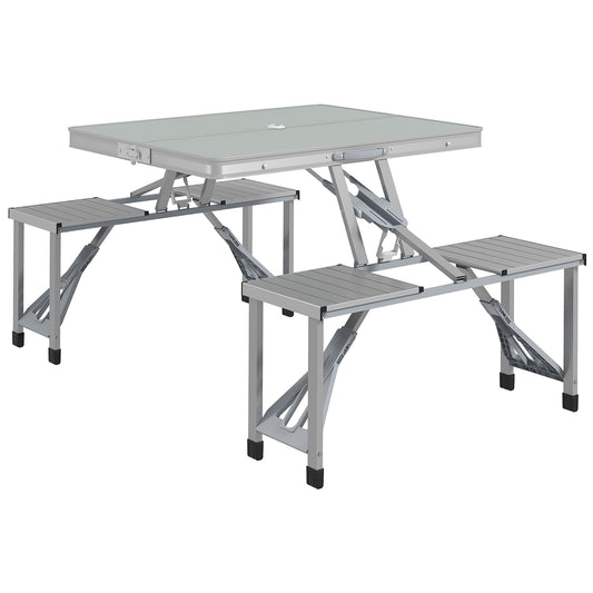 Outsunny Folding Picnic Table with 4 Seats and Umbrella Hole - Grey