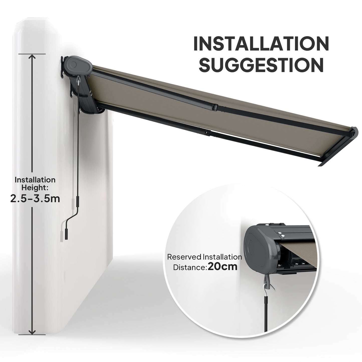 Outsunny Full Cassette Electric Awning with Remote, Aluminium Frame DIY Retractable Sun Shade Canopy, UPF50+, Light Grey
