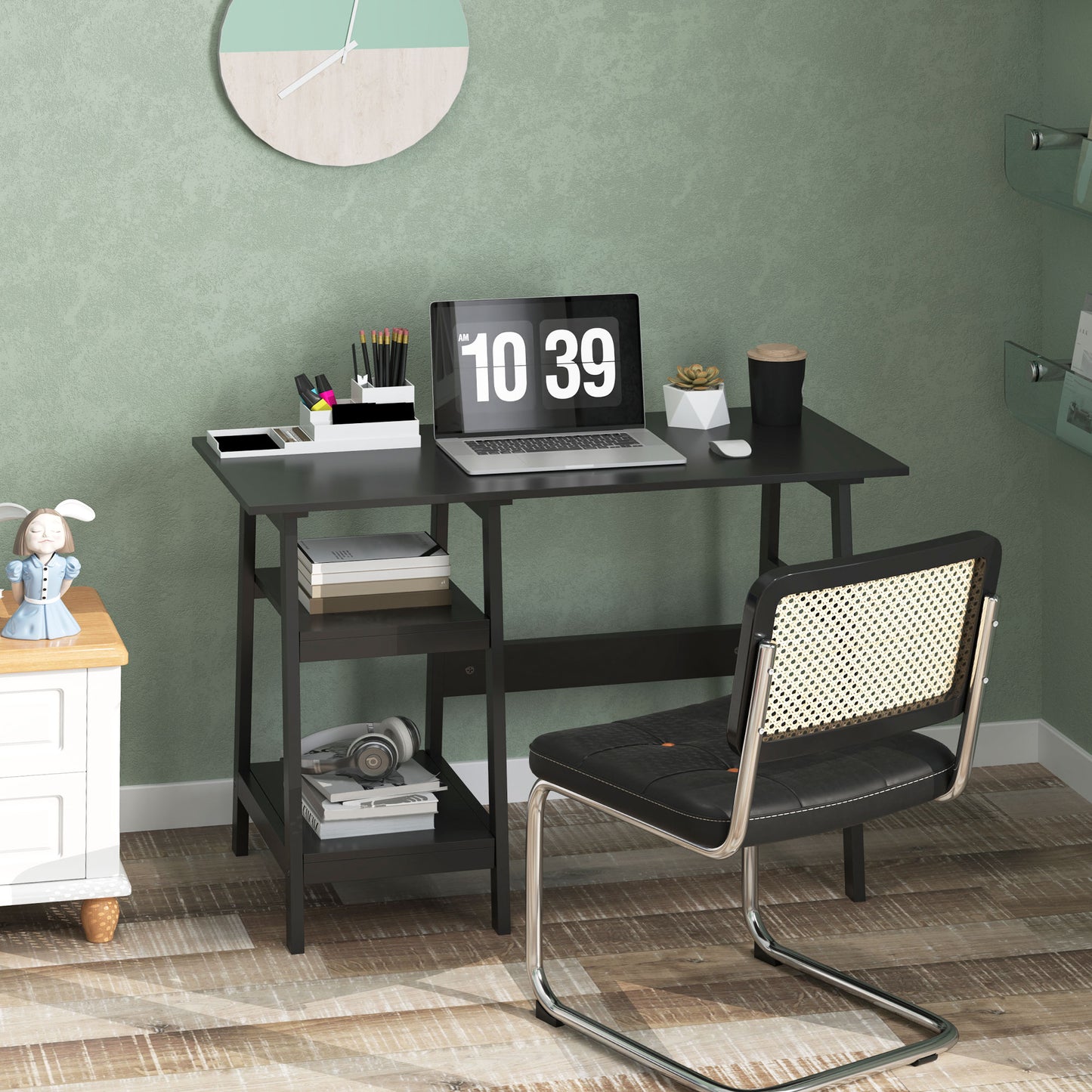 HOMCOM Compact Computer Desk with Storage Shelves, Study Table with Bookshelf, Easy Assembly, 106 x 51cm, Black