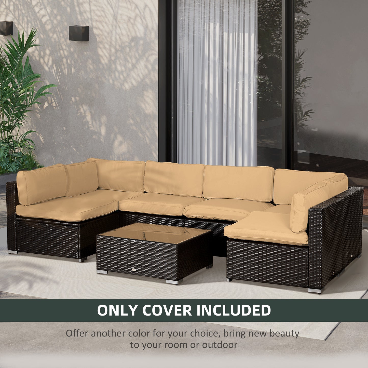 Outsunny Garden Rattan Sofa Cushion Polyester Cover Replacement Outdoor- No Cushion Included, Beige