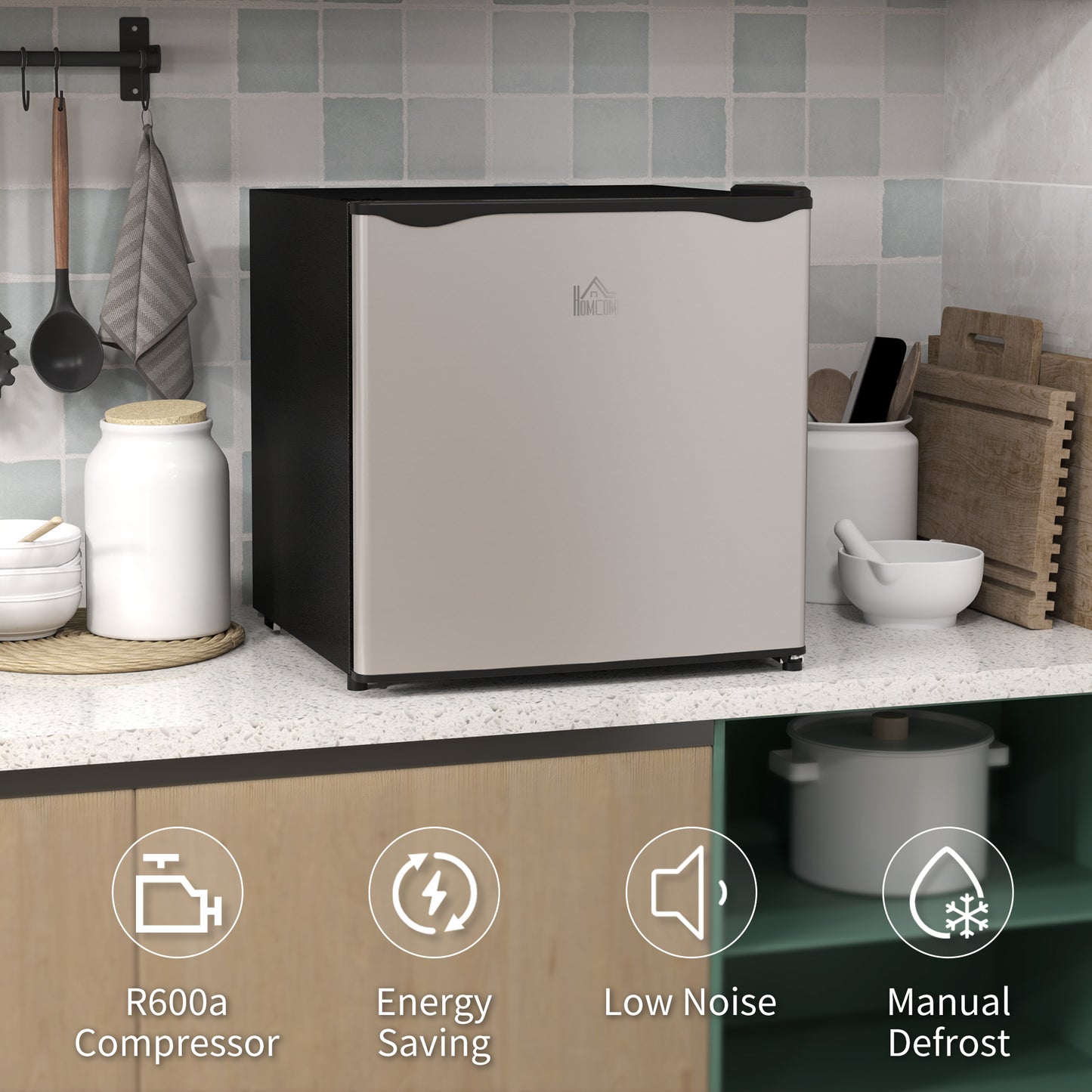 HOMCOM 35L Mini Freezer, -24°C to -14°C Temperature - Silver Tone