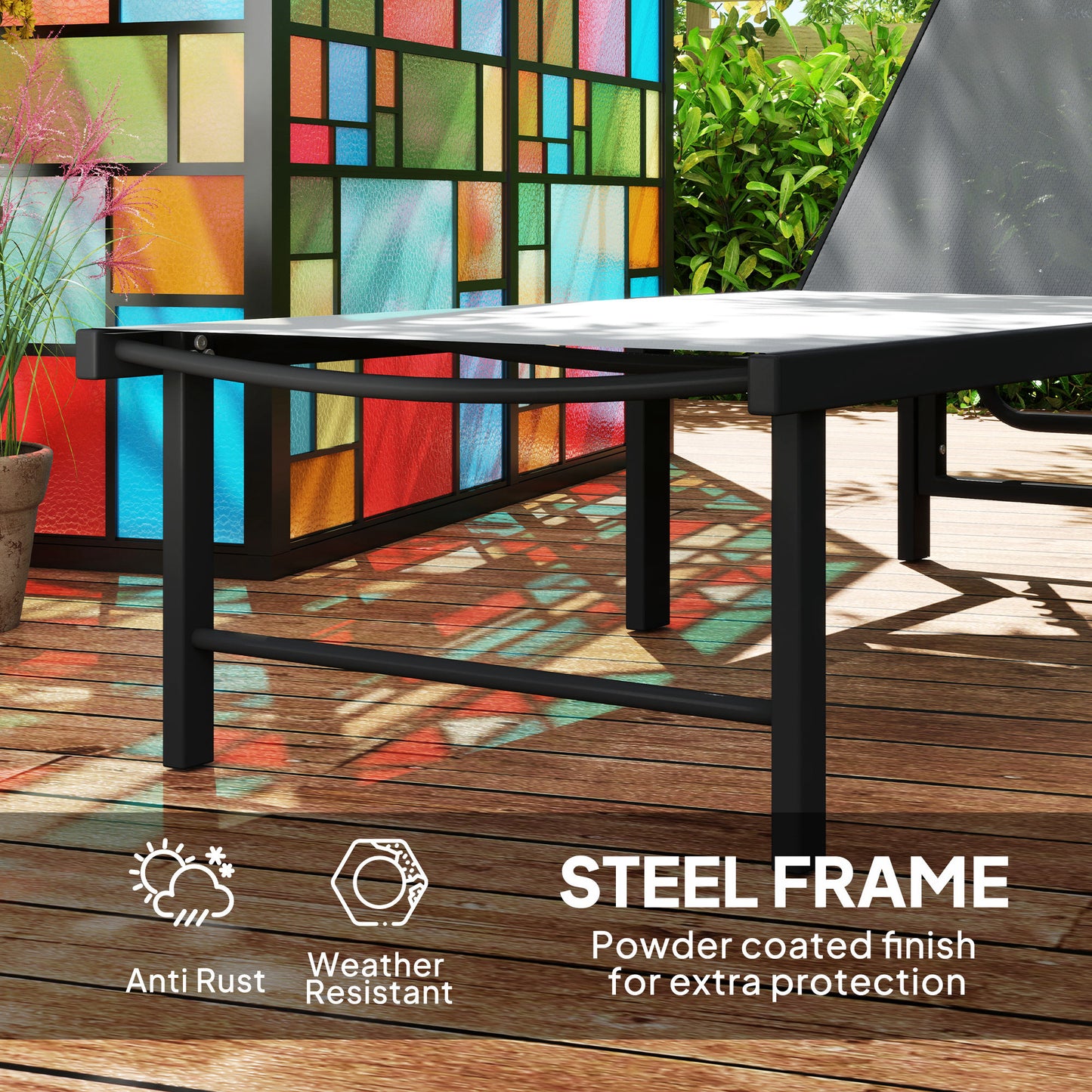 Outsunny Sun Lounger, 5-Level Adjustable Reclining Chair, Flat Garden Sunbed, Texteline Seat, Steel Frame for Patio, Beach, Grey