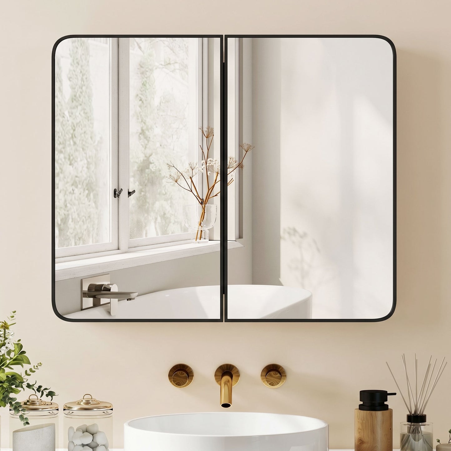 HOMCOM 76.2 x 11.6 x 61 cm Bathroom Mirror Cabinet, Wall Cabinet with Adjustable Shelves, Wall-Mounted or Recessed, Black