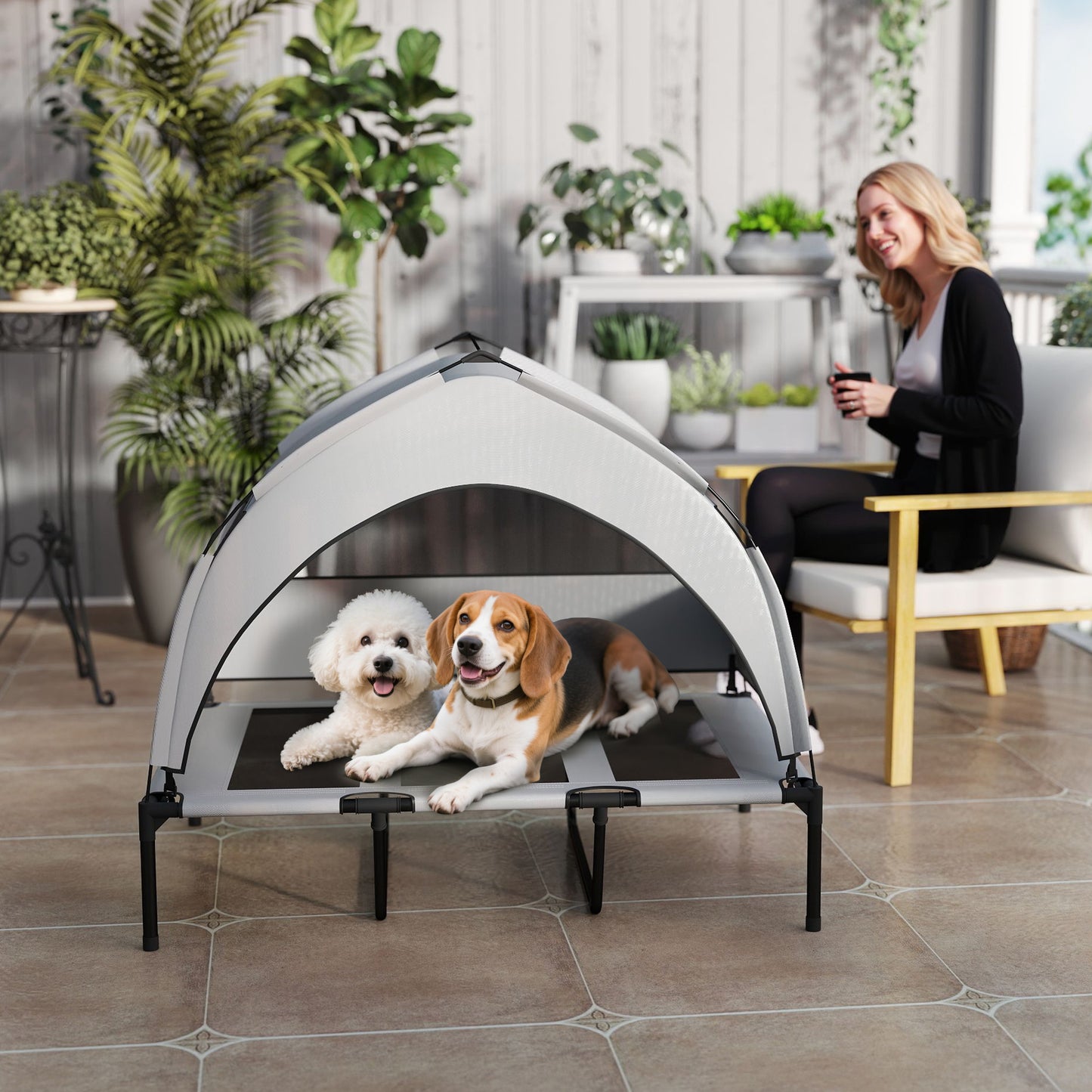 PawHut Portable Elevated Dog Bed with Removable Canopy, Cooling Raised Pet Cot for Large Dogs, 106 x 76 x 94 cm