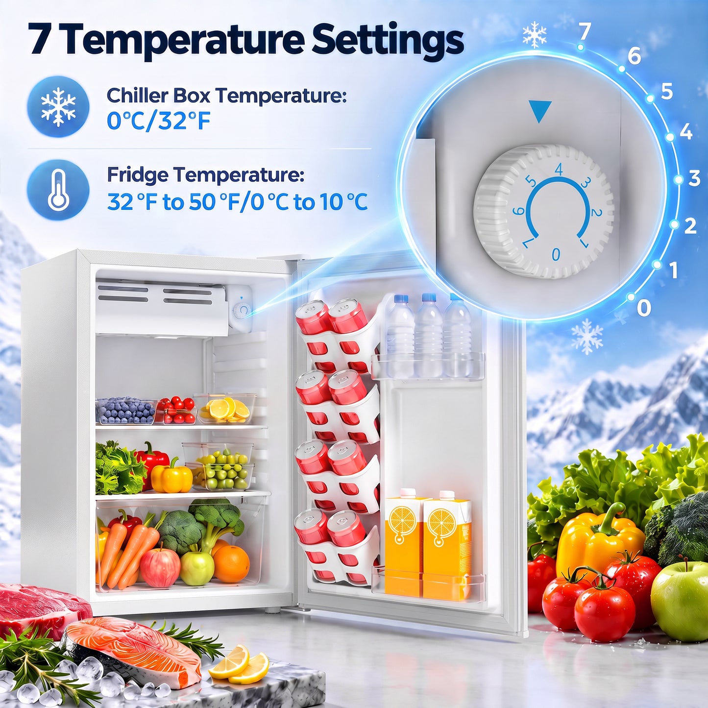 HOMCOM 73 L Mini Fridge with Chiller Box, Single Door Compact Refrigerator, Adjustable Thermostat, Reversible Door, White