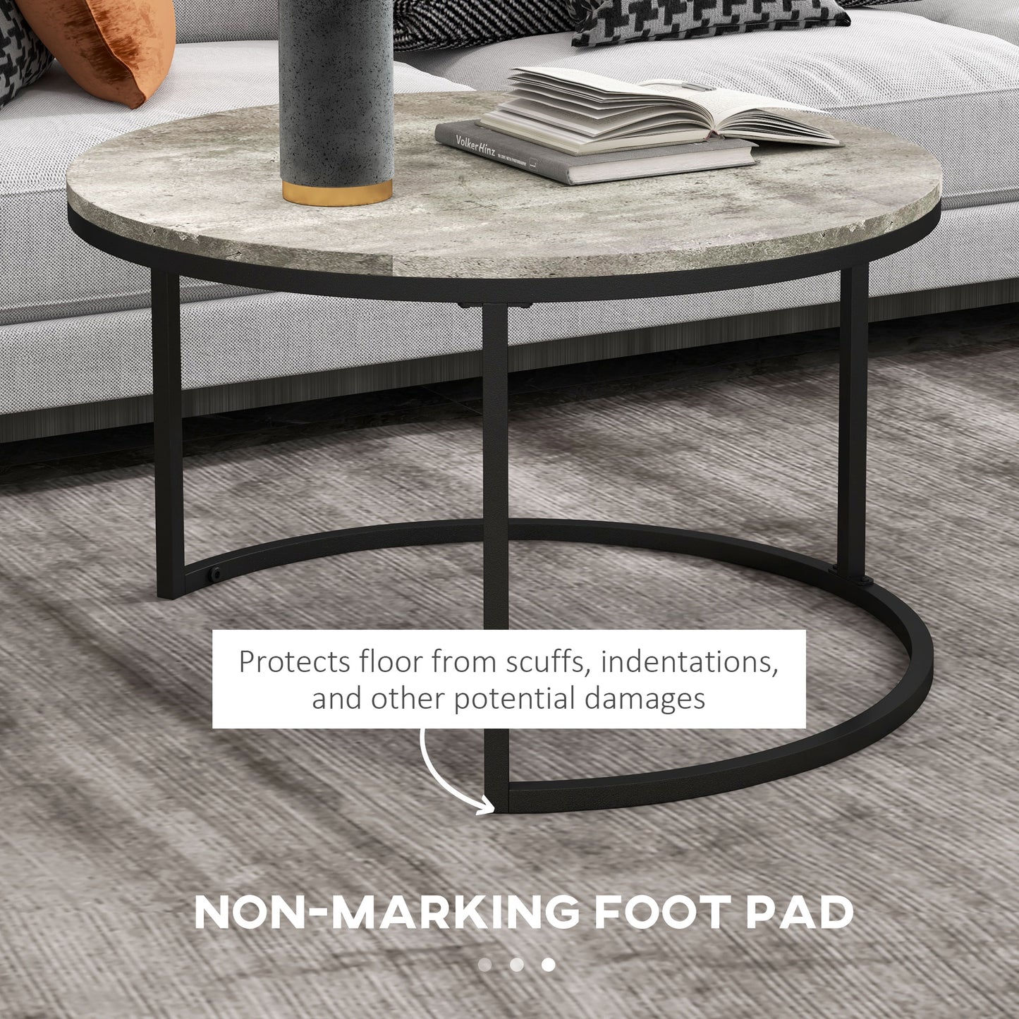 HOMCOM Two Piece Nesting Coffee Tables - Grey/Black